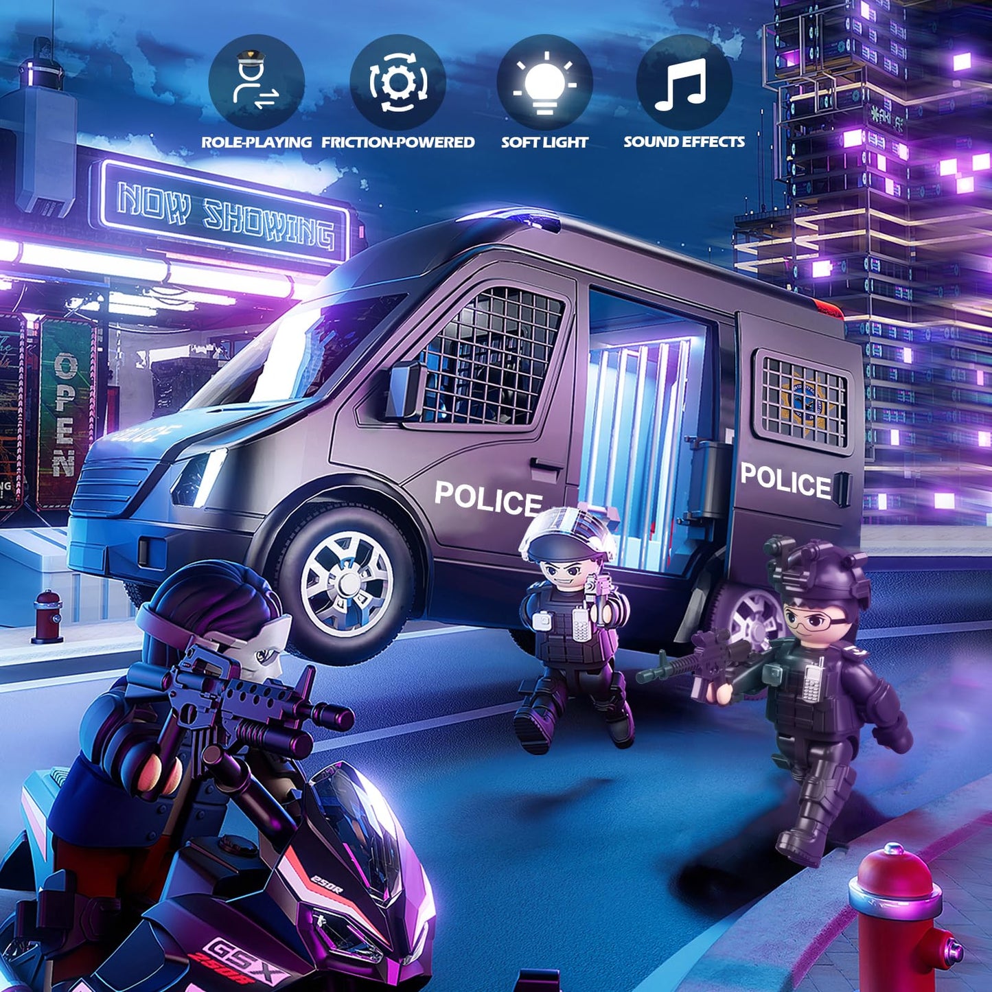 Doloowee Police Car Toy Truck with Lights & Sounds – Emergency Vehicle Playset for Kids (Ages 3-8)