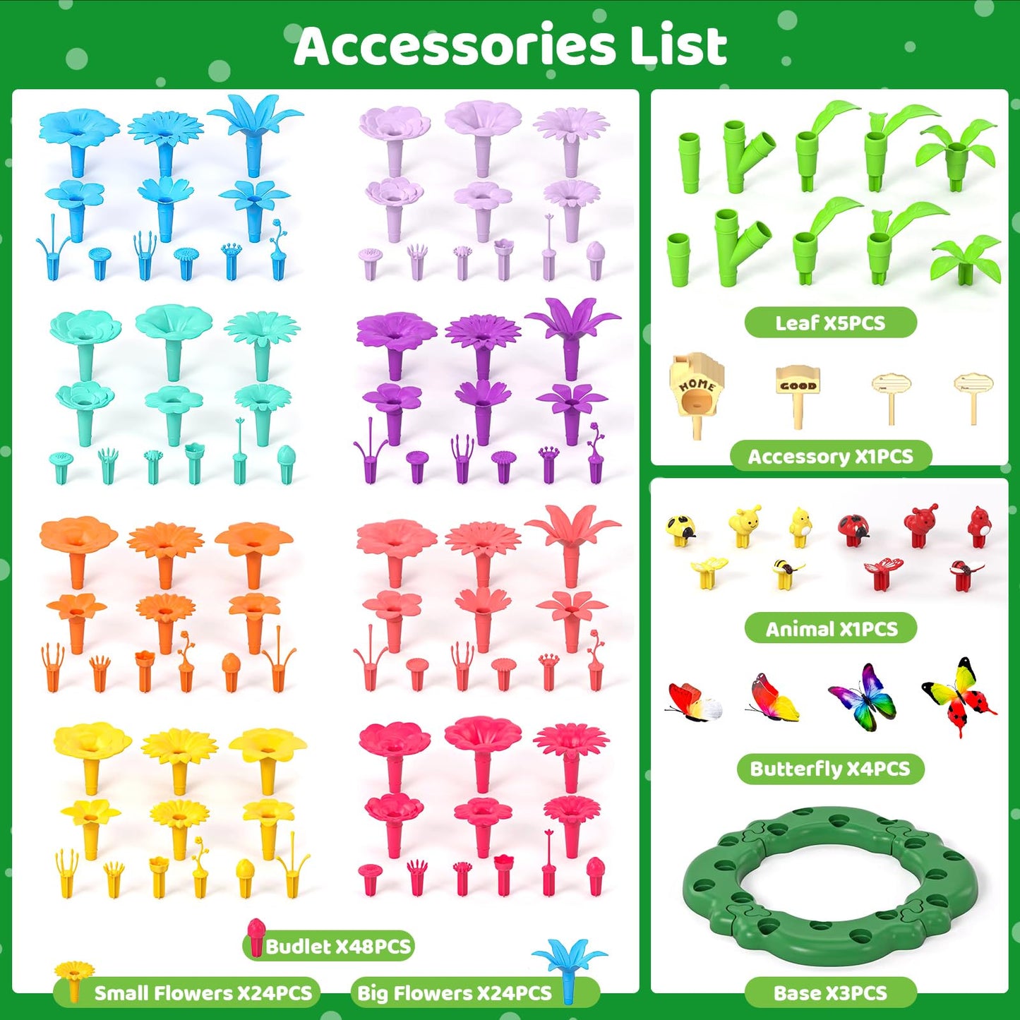 Doloowee 184Pcs Flower Garden Building Toys – STEM DIY Kit for Girls 3-7