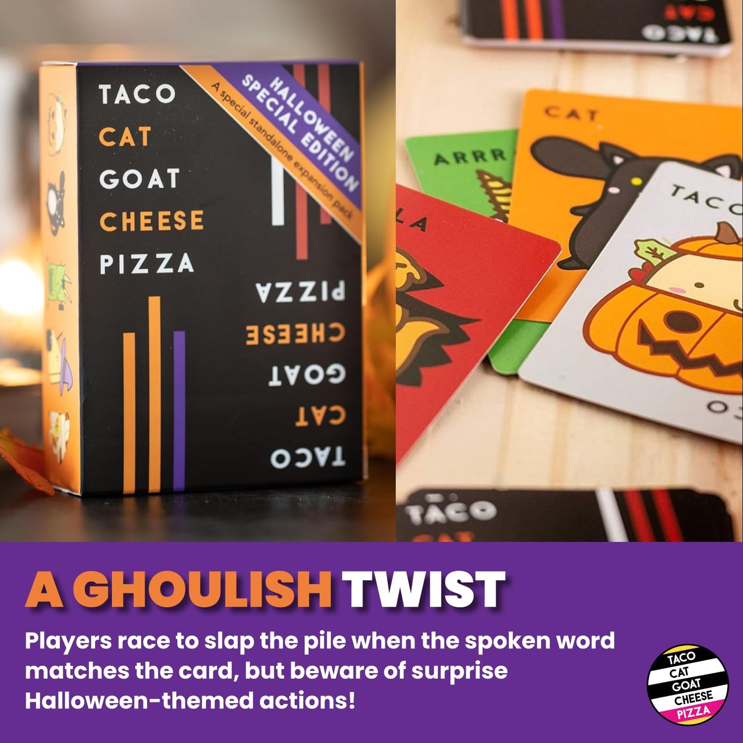 Taco Cat Goat Cheese Pizza Halloween Edition — 15-Minute Card Game for Family Night | 2-8 Players | Dolphin Hat Games