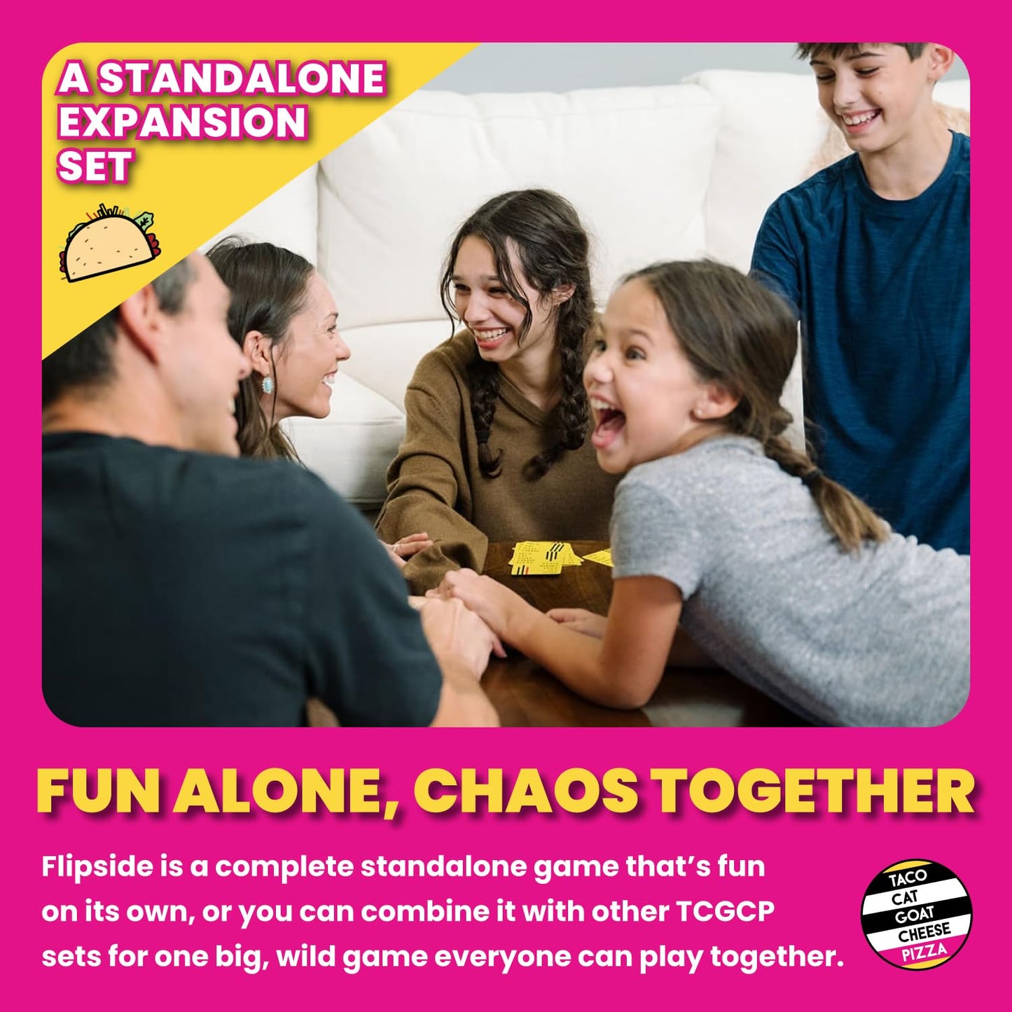 Taco Cat Goat Cheese Pizza: On The Flip Side – Standalone Expansion | Dolphin Hat Games | 2–16 Players