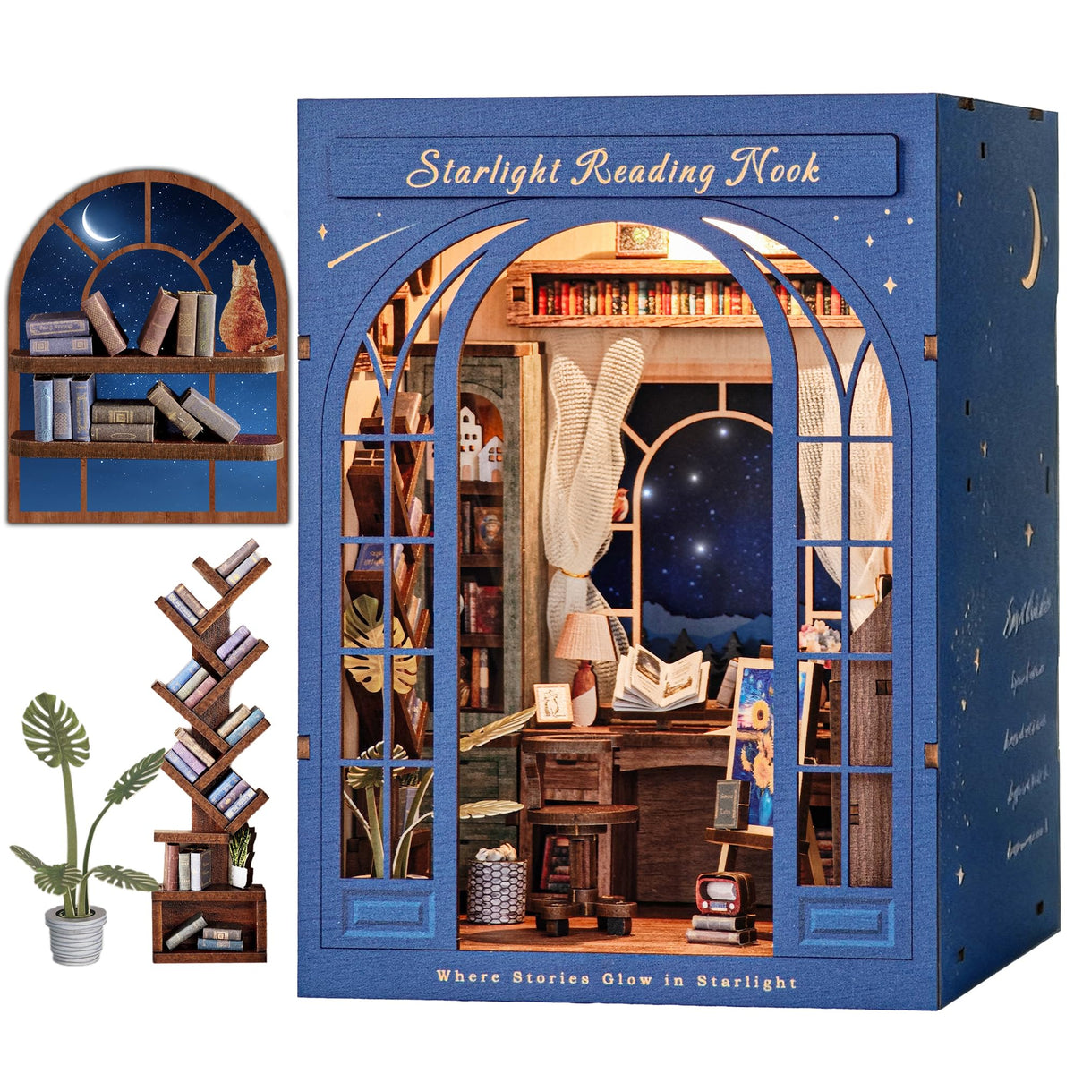 Dolphin Island DIY Book Nook Kit – Starlight Reading Nook, 3D Wooden Puzzle