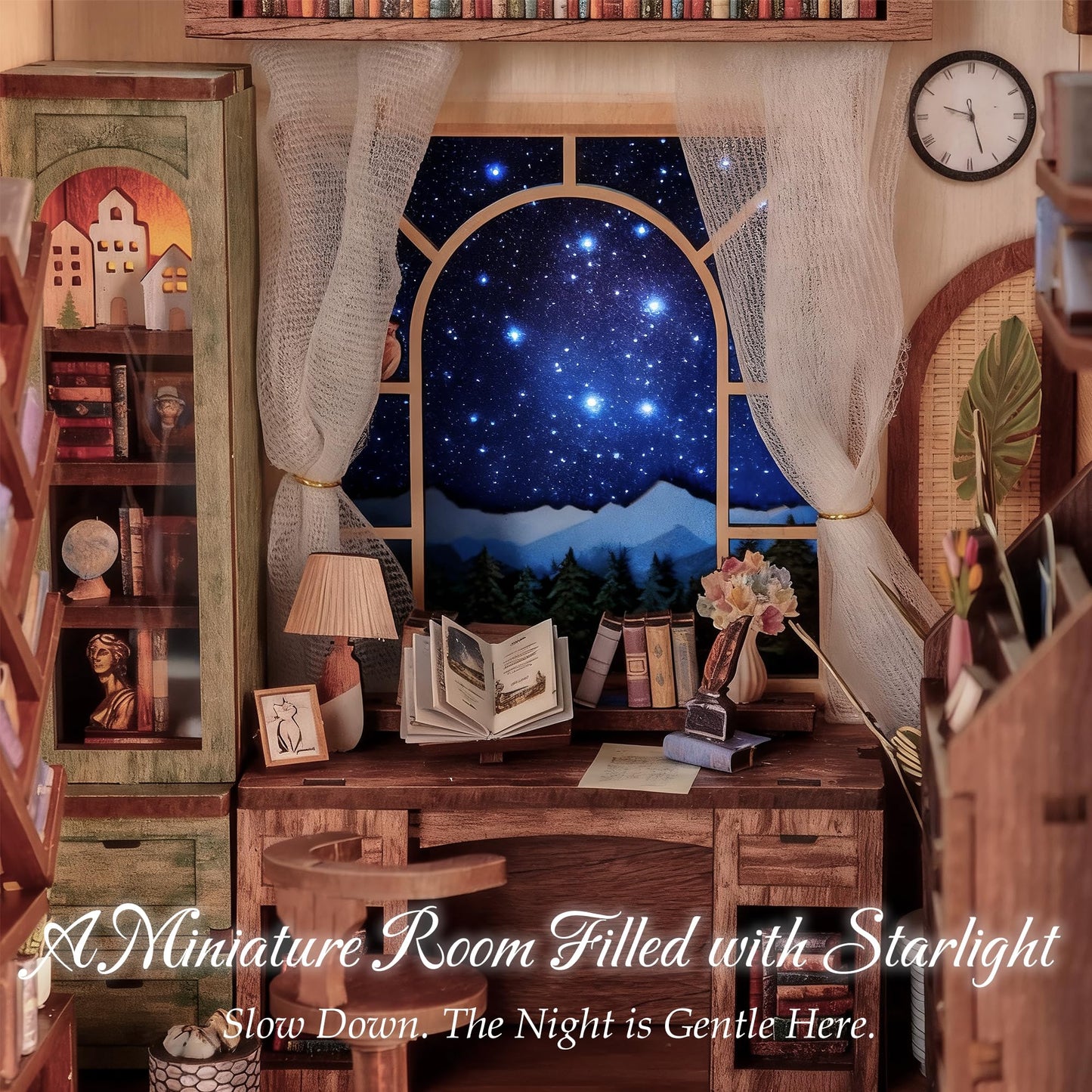 Dolphin Island DIY Book Nook Kit – Starlight Reading Nook, 3D Wooden Puzzle