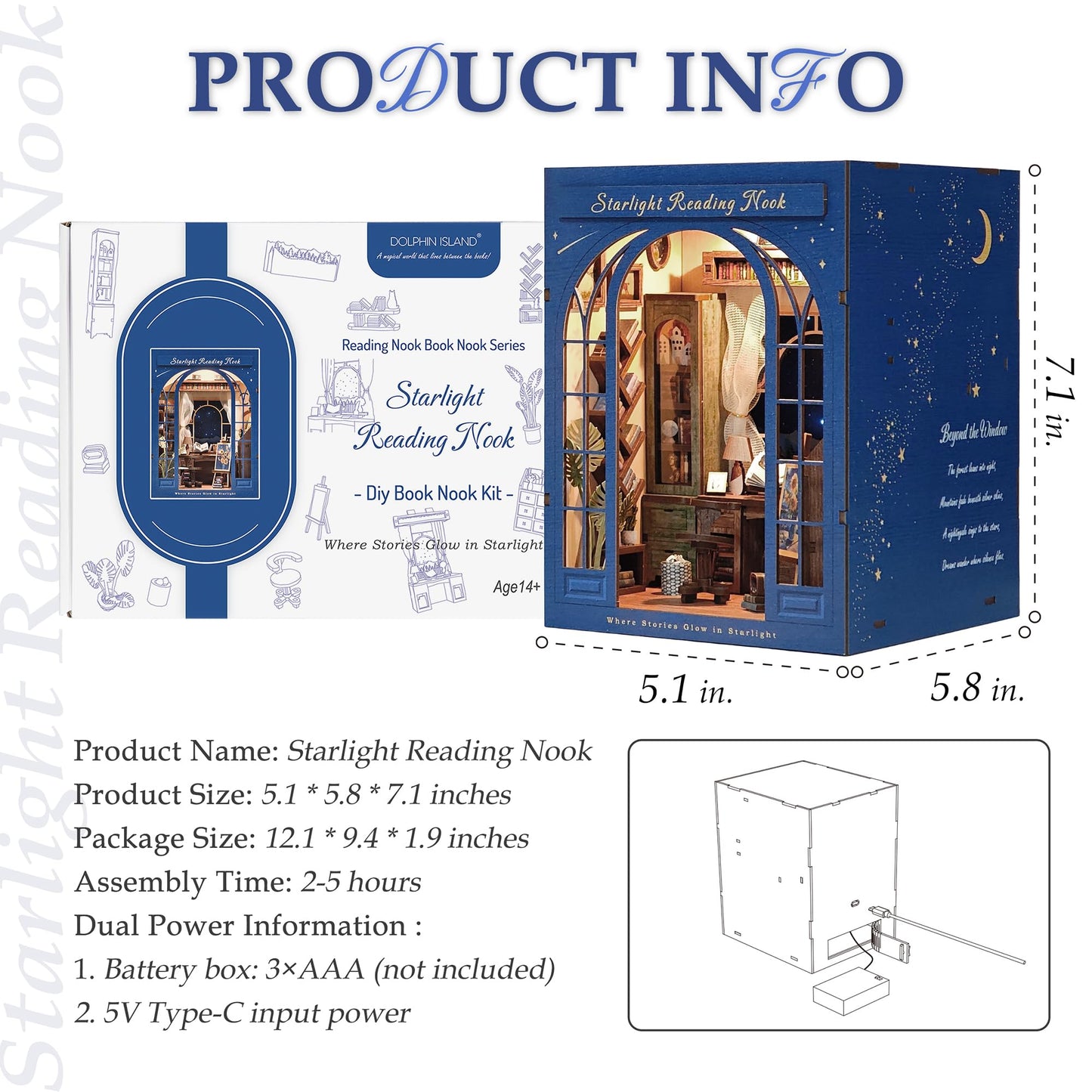 Dolphin Island DIY Book Nook Kit – Starlight Reading Nook, 3D Wooden Puzzle