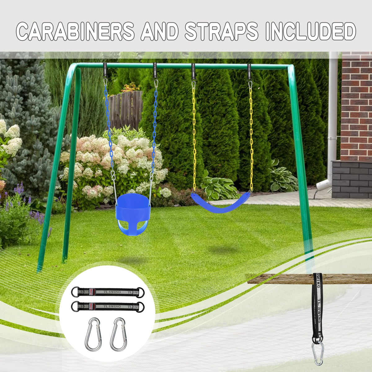 Domaker Toddler Swing Seat with Coated Chains – High Back Bucket (Blue)