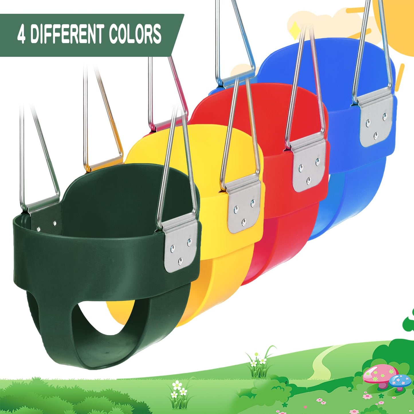 Domaker Toddler Swing Seat with Coated Chains – High Back Bucket Swing for Outdoor Play (Green)