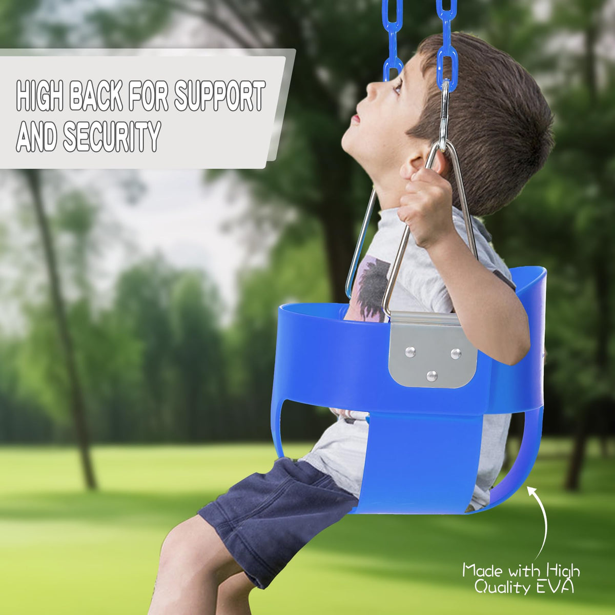 Domaker Toddler Swing Seat with Coated Chains – High Back Bucket (Blue)