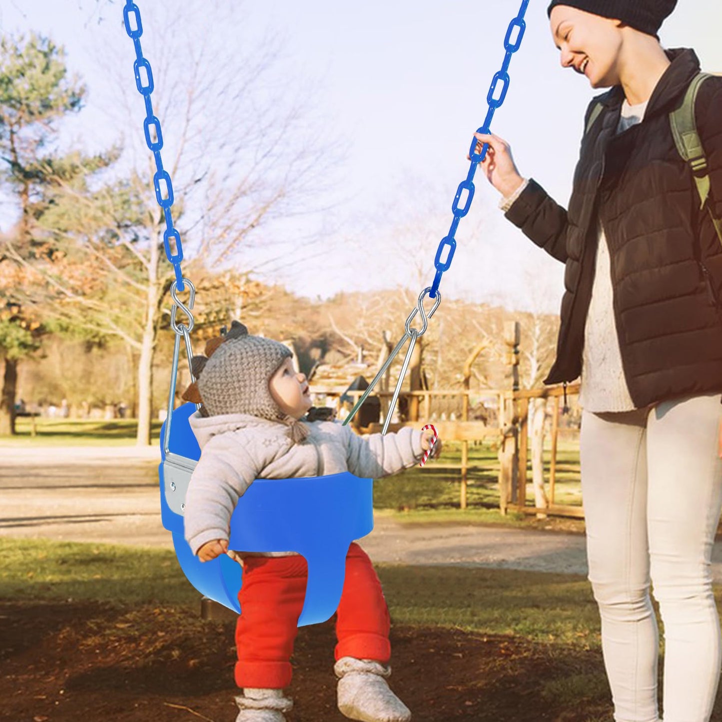 Domaker Toddler Swing Seat with Coated Chains – High Back Bucket (Blue)