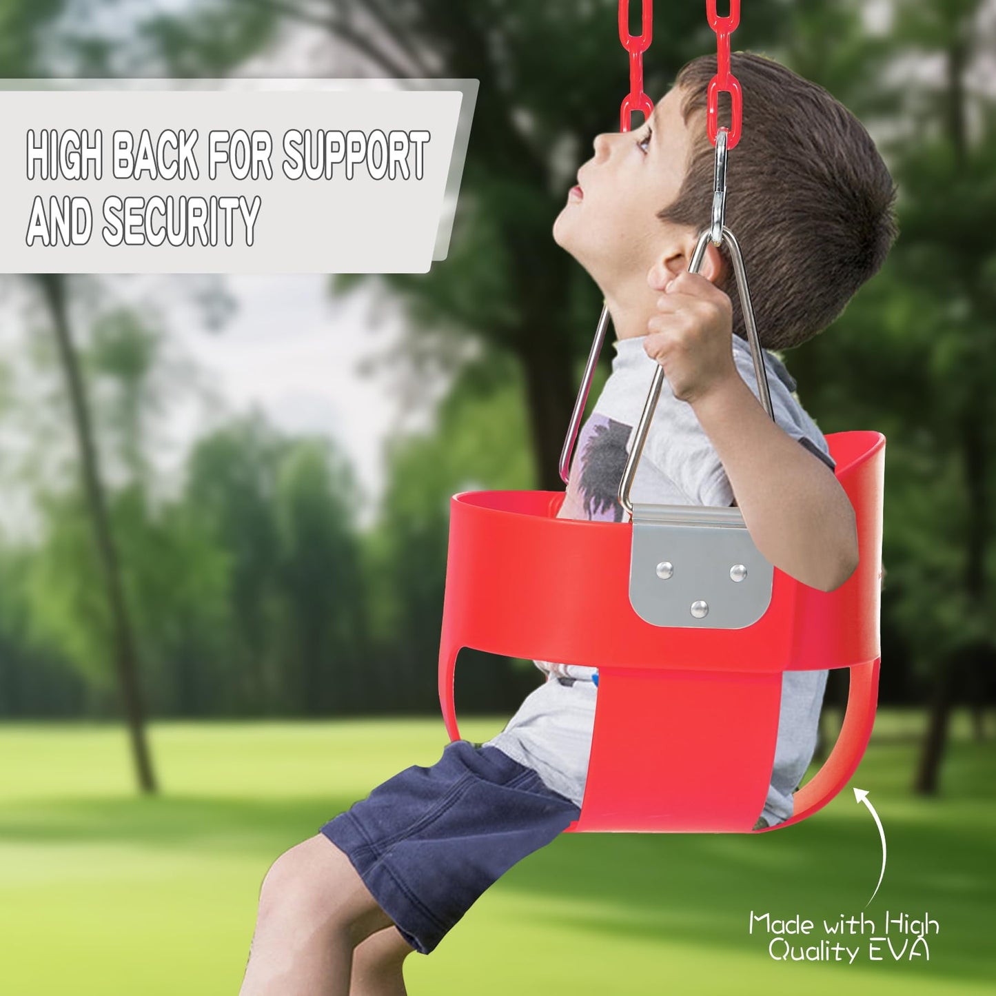 Domaker Toddler Swing Seat with Coated Chains - High Back Bucket (Red)