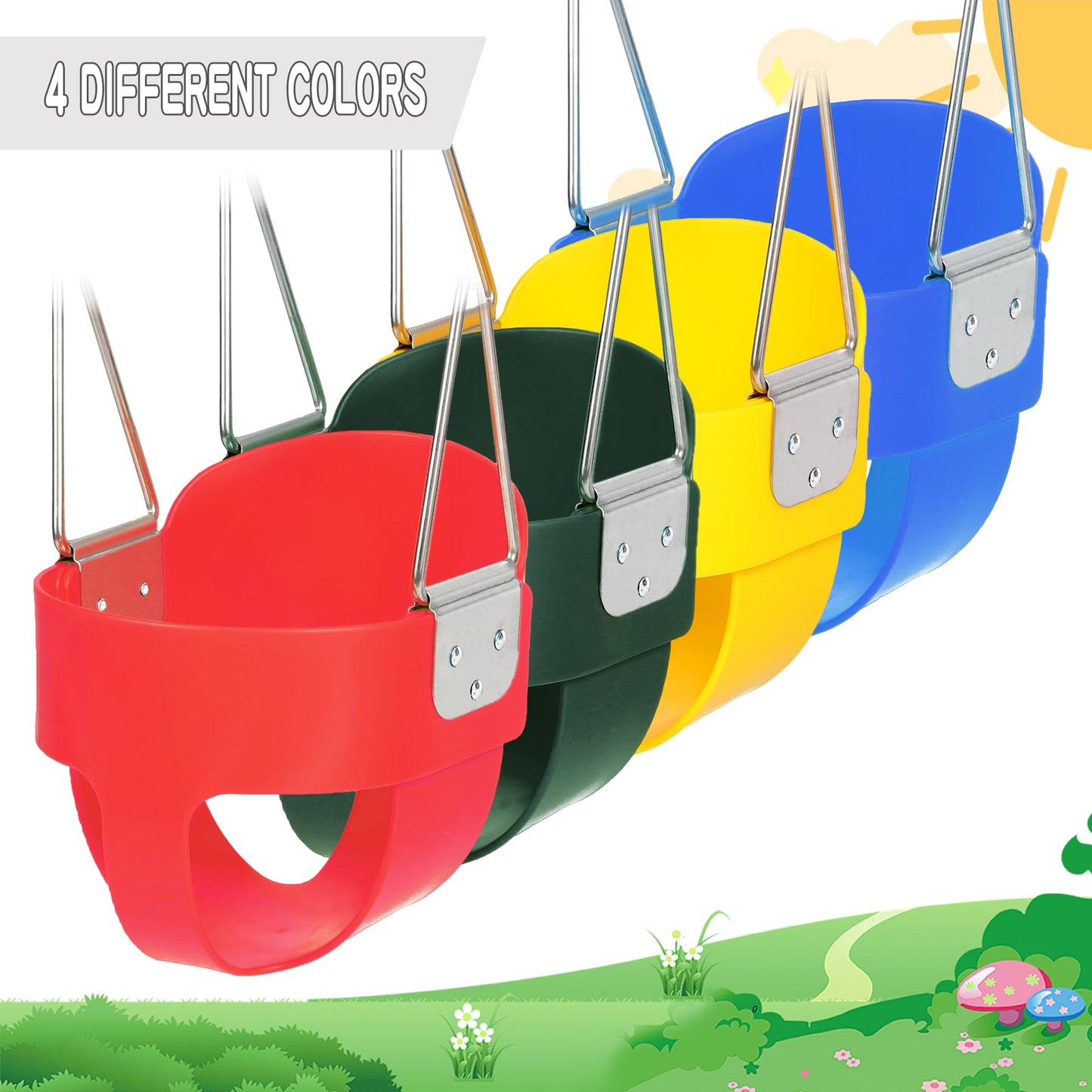 Domaker Toddler Swing Seat with Coated Chains - High Back Bucket (Red)