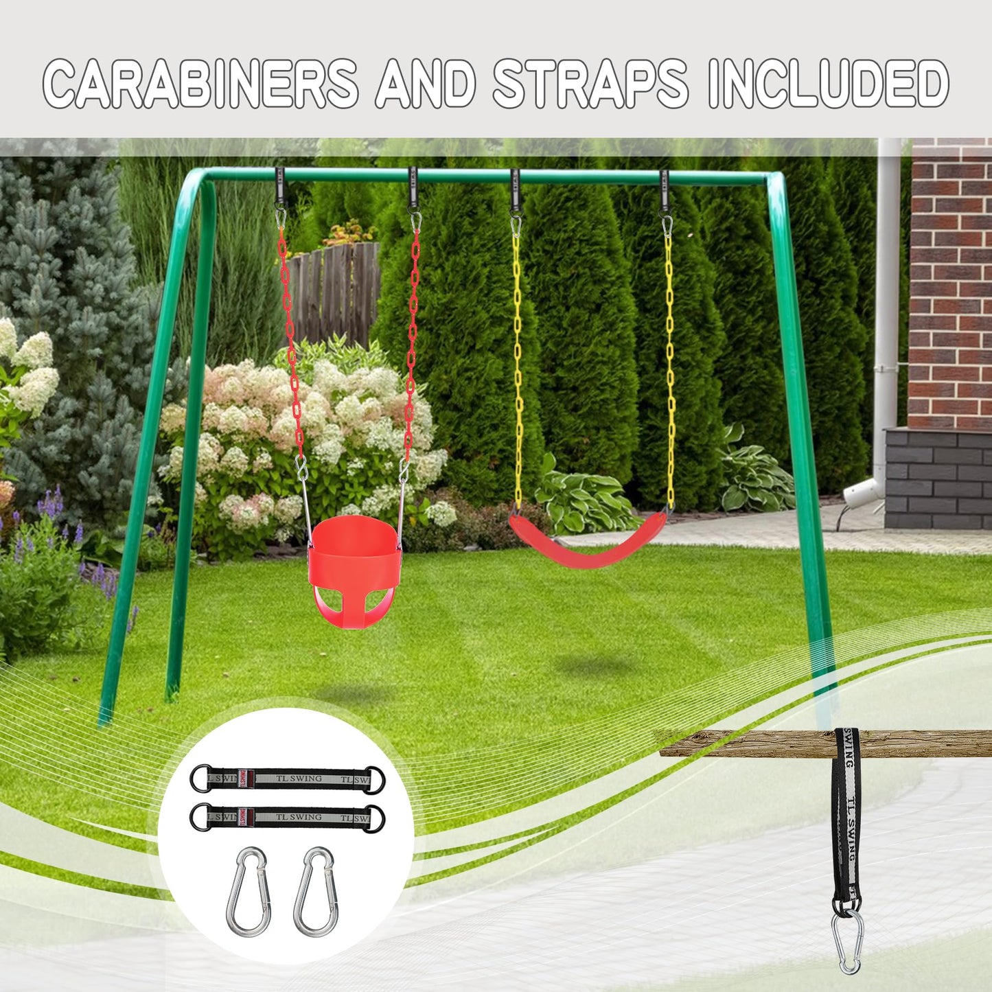 Domaker Toddler Swing Seat with Coated Chains - High Back Bucket (Red)
