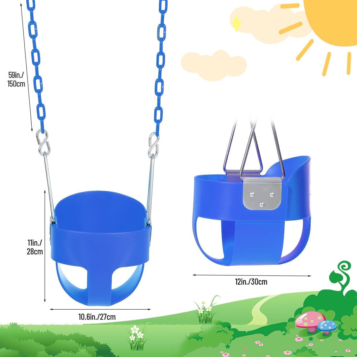 Domaker Toddler Swing Seat with Coated Chains – High Back Bucket (Blue)