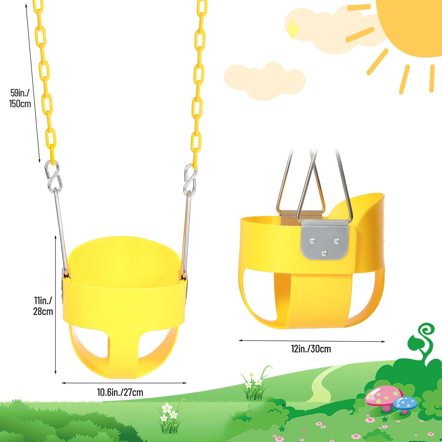 Domaker Toddler Swing Seat with Coated Chains – Heavy-Duty High-Back Bucket Swing