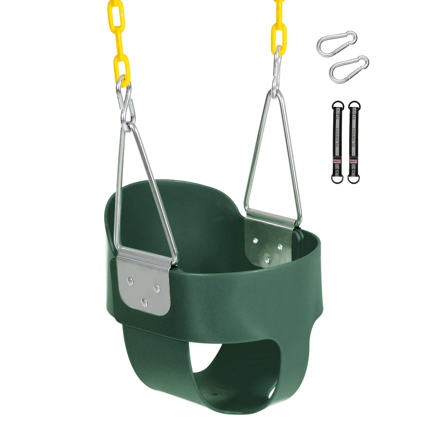 Domaker Toddler Swing Seat with Coated Chains – High Back Bucket Swing for Outdoor Play (Green)