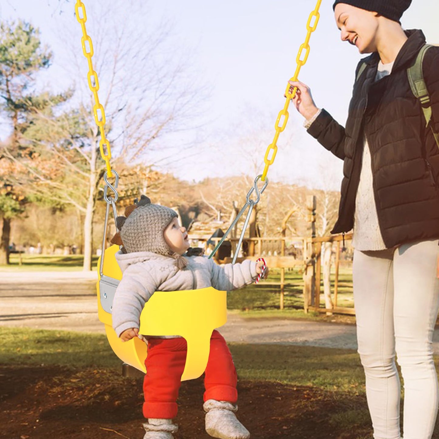 Domaker Toddler Swing Seat with Coated Chains – Heavy-Duty High-Back Bucket Swing
