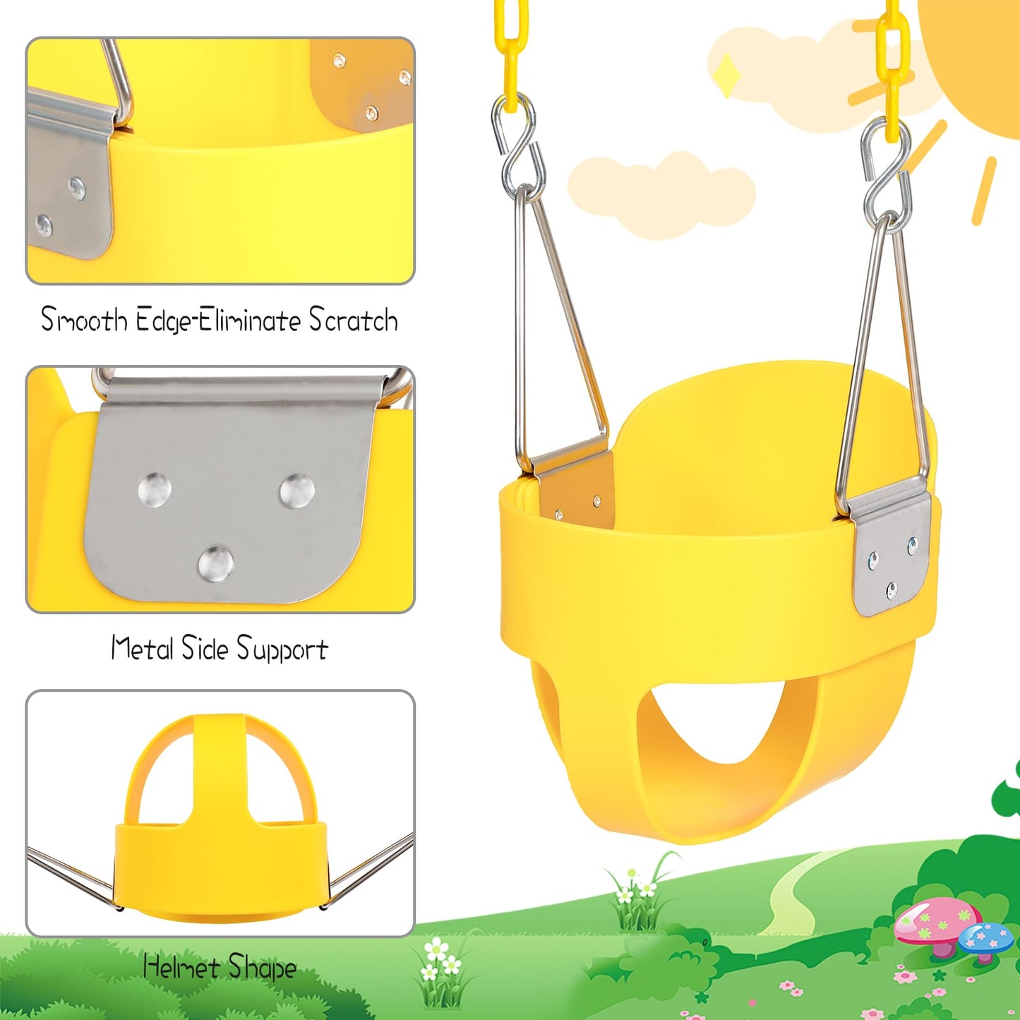 Domaker Toddler Swing Seat with Coated Chains – Heavy-Duty High-Back Bucket Swing