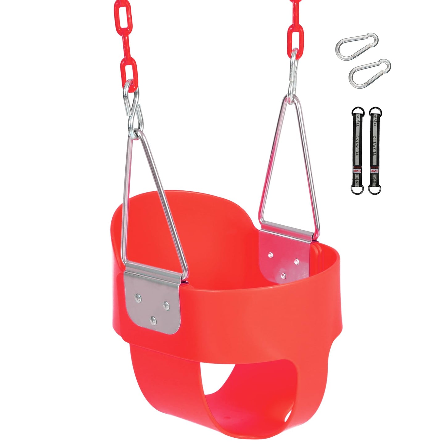 Domaker Toddler Swing Seat with Coated Chains - High Back Bucket (Red)