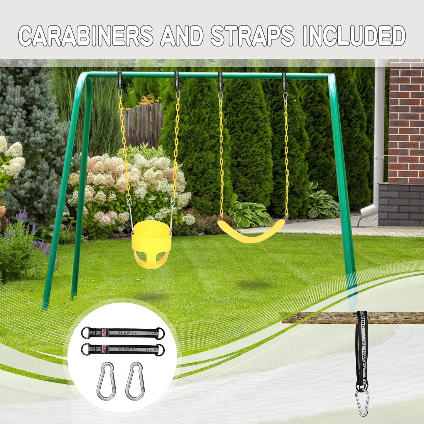 Domaker Toddler Swing Seat with Coated Chains – Heavy-Duty High-Back Bucket Swing