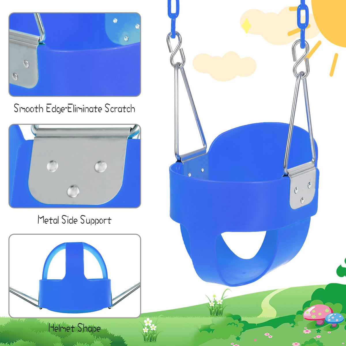 Domaker Toddler Swing Seat with Coated Chains – High Back Bucket (Blue)