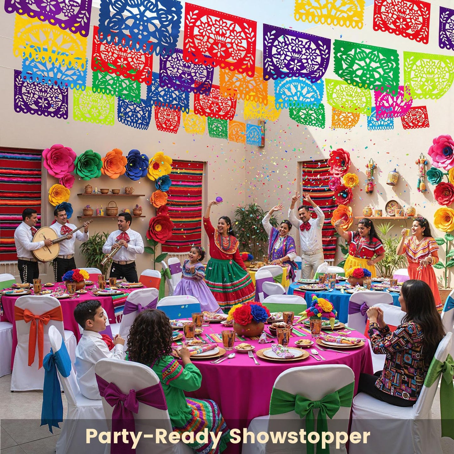 DomeStar 2PCS Mexican Papel Picado Banner – 18ft Fiesta Garland for Cinco de Mayo, Dia de los Muertos