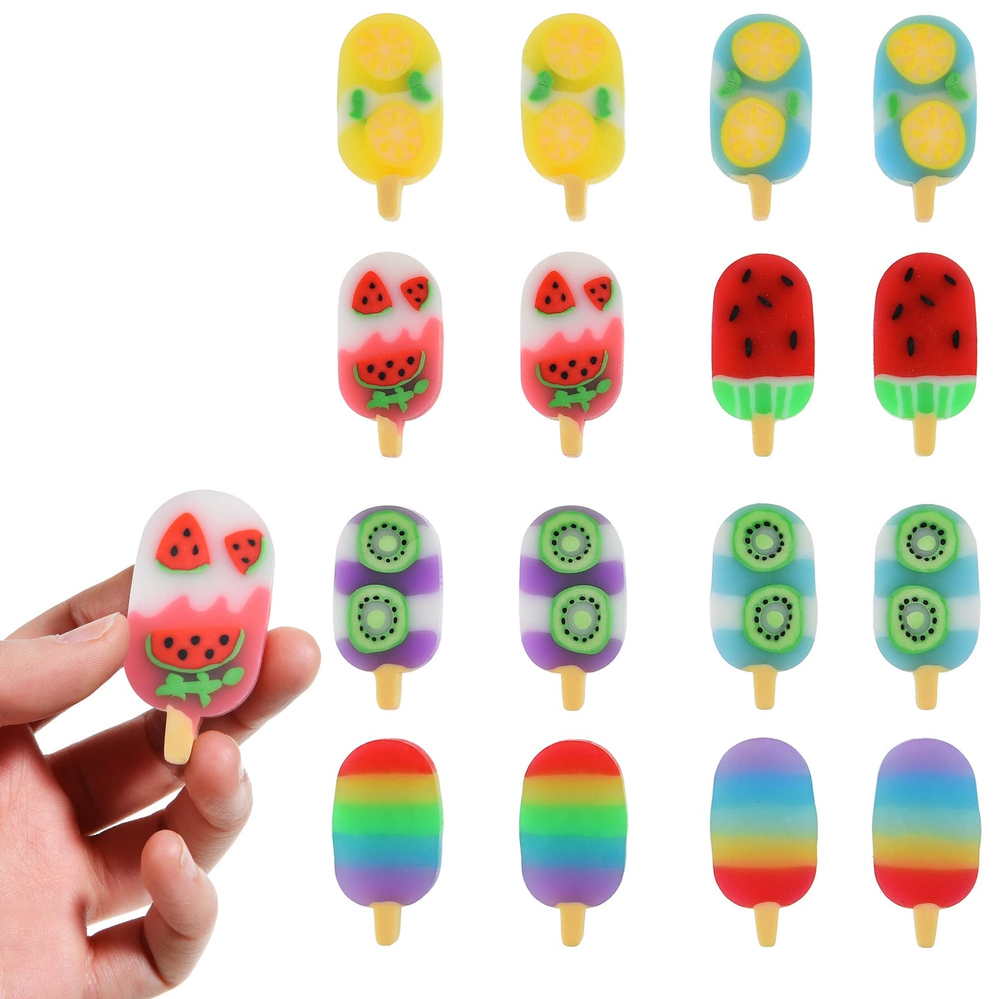 DOMG 16Pcs Fruit Ice Cream Erasers – Colorful Classroom Rewards & Party Favors