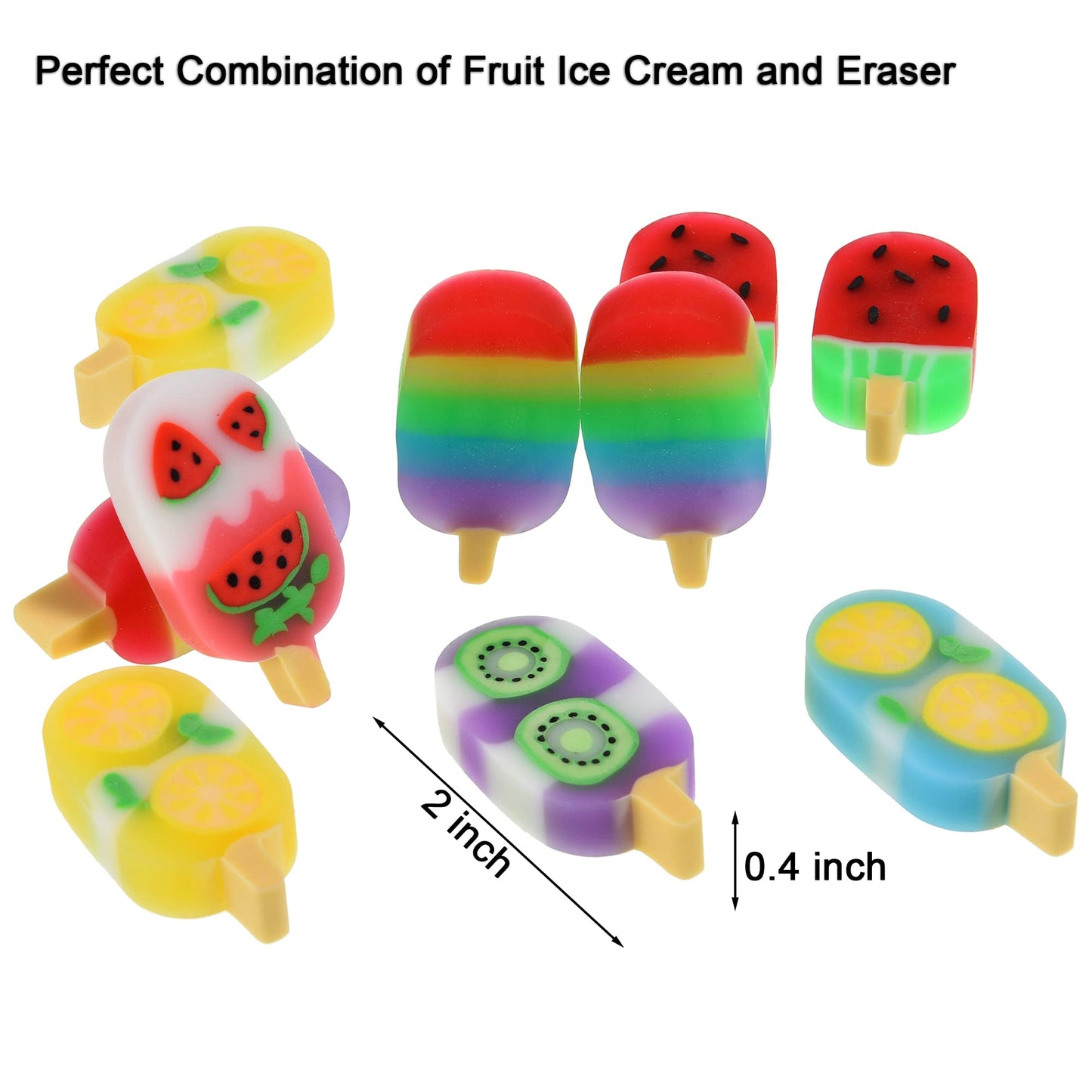 DOMG 16Pcs Fruit Ice Cream Erasers – Colorful Classroom Rewards & Party Favors