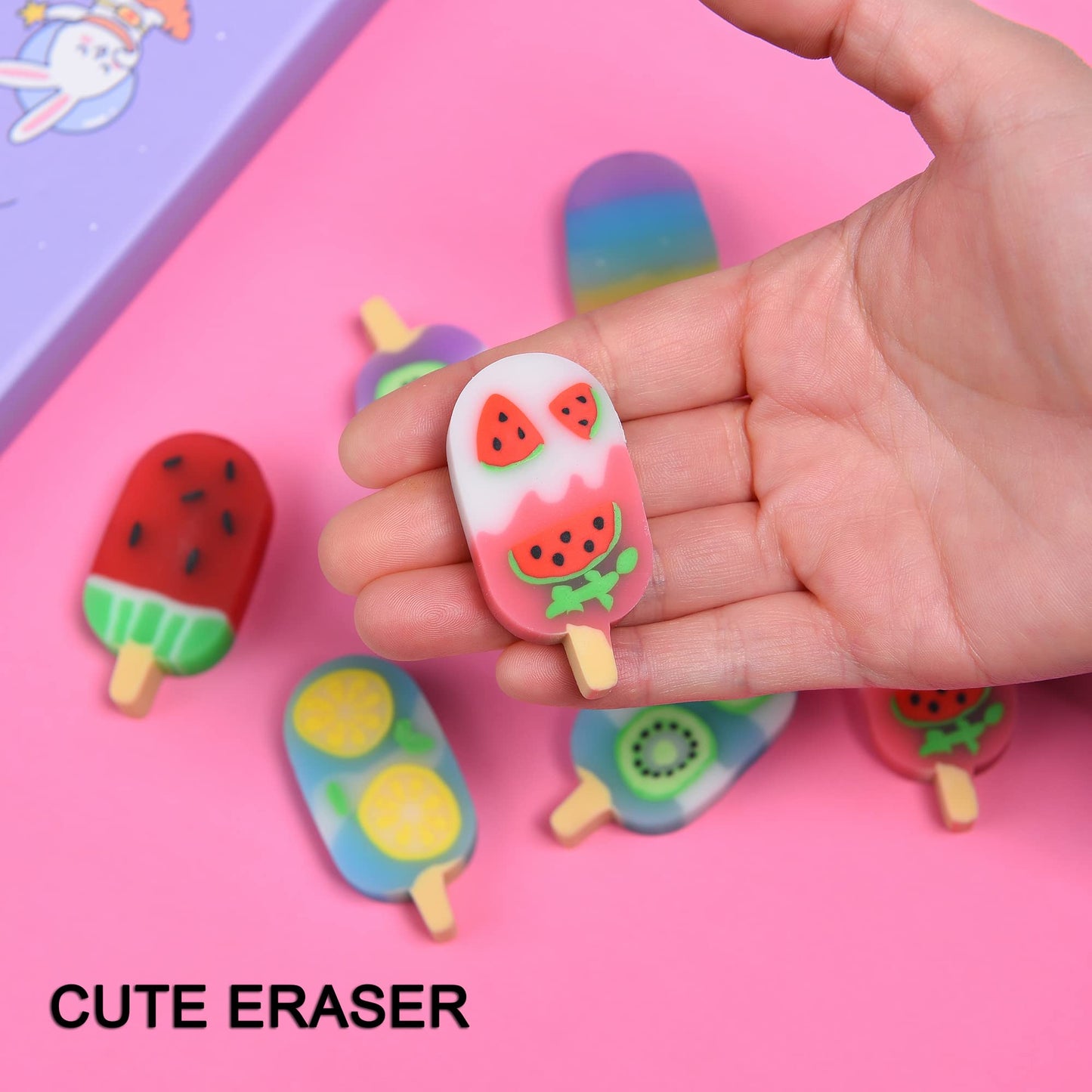 DOMG 16Pcs Fruit Ice Cream Erasers – Colorful Classroom Rewards & Party Favors