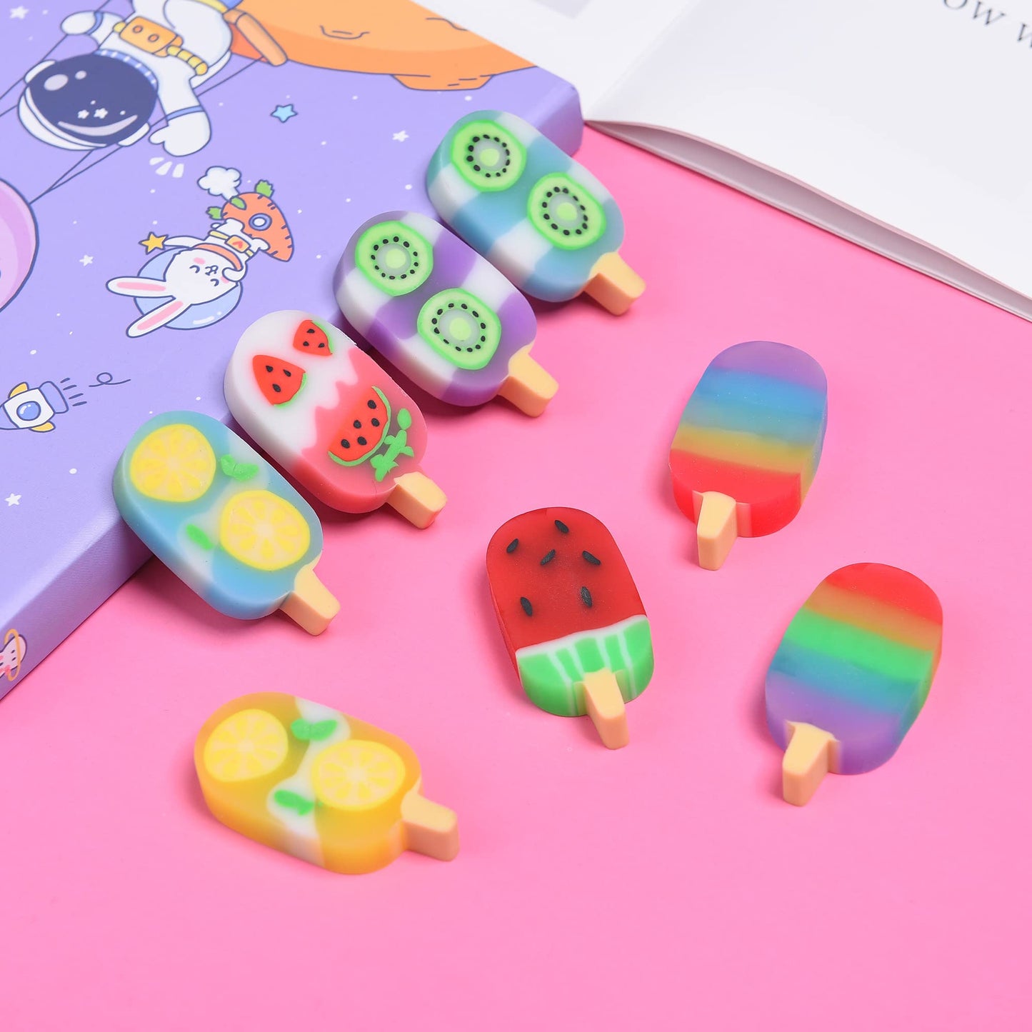 DOMG 16Pcs Fruit Ice Cream Erasers – Colorful Classroom Rewards & Party Favors