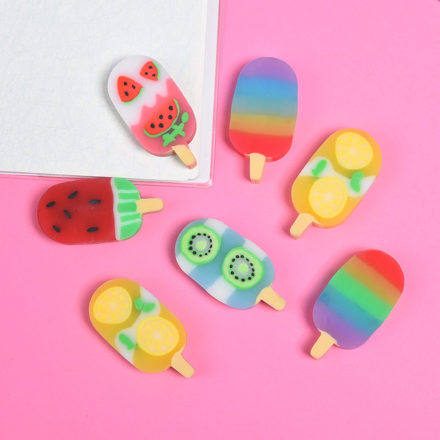 DOMG 16Pcs Fruit Ice Cream Erasers – Colorful Classroom Rewards & Party Favors