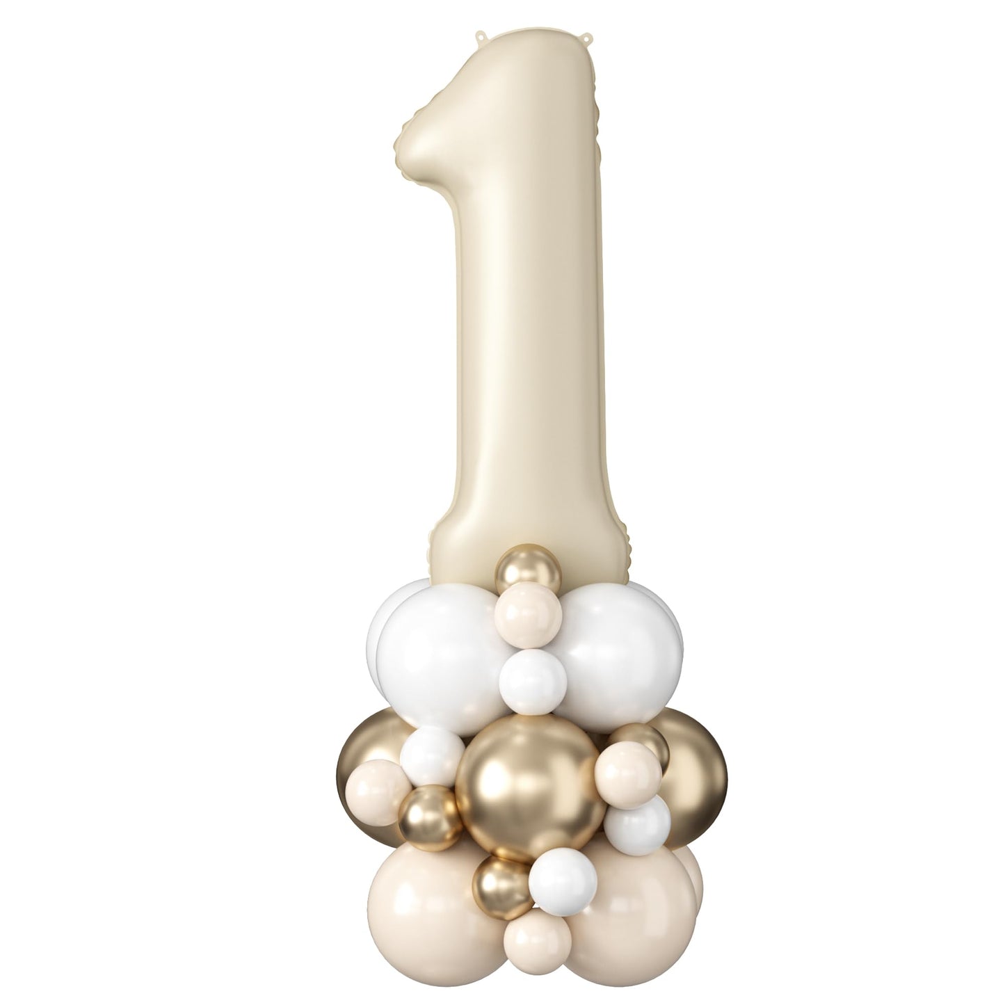 Domgoge 40 Inch Cream Number 1 Balloon Tower – Beige & White Sand Birthday Decor