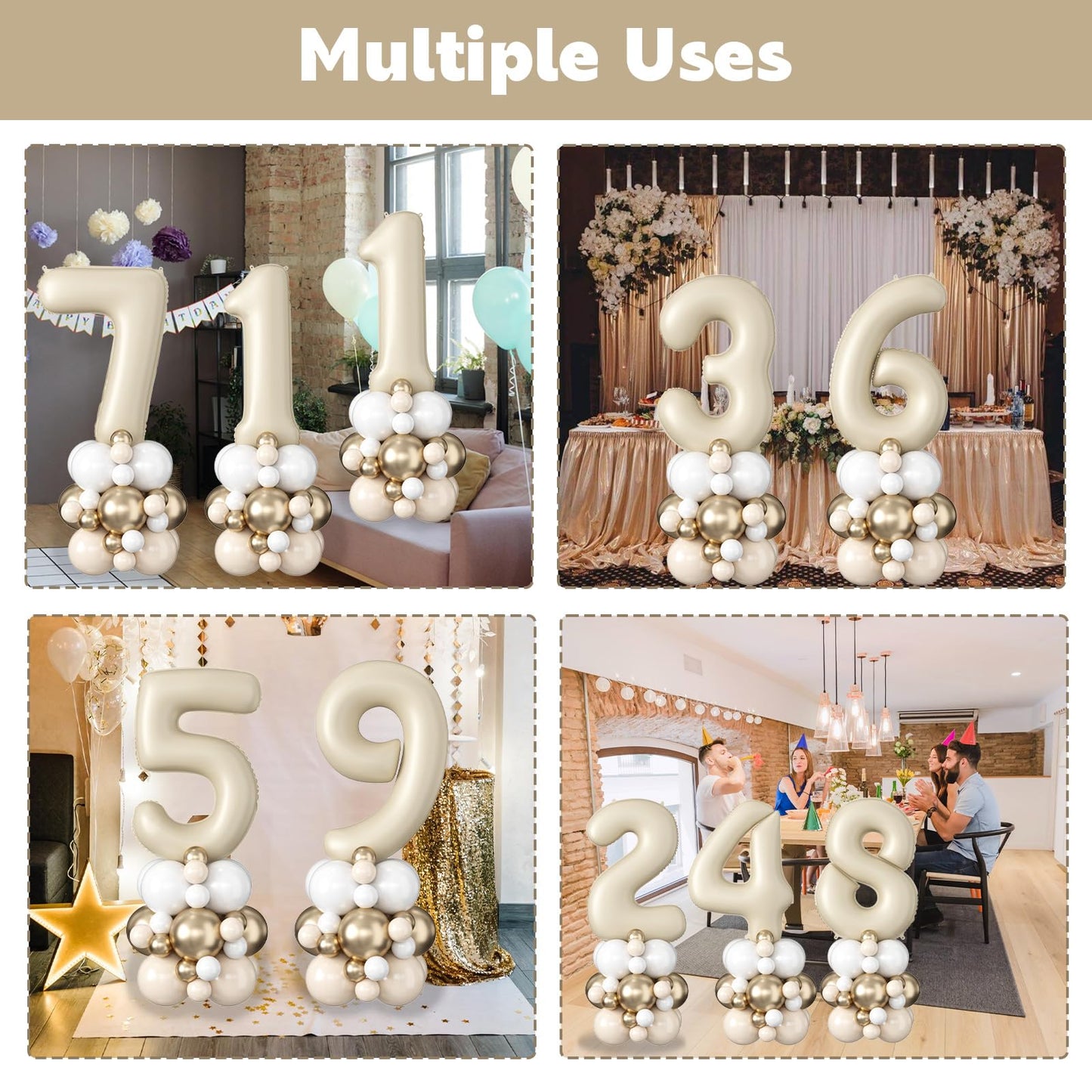 Domgoge 40 Inch Cream Number 1 Balloon Tower – Beige & White Sand Birthday Decor