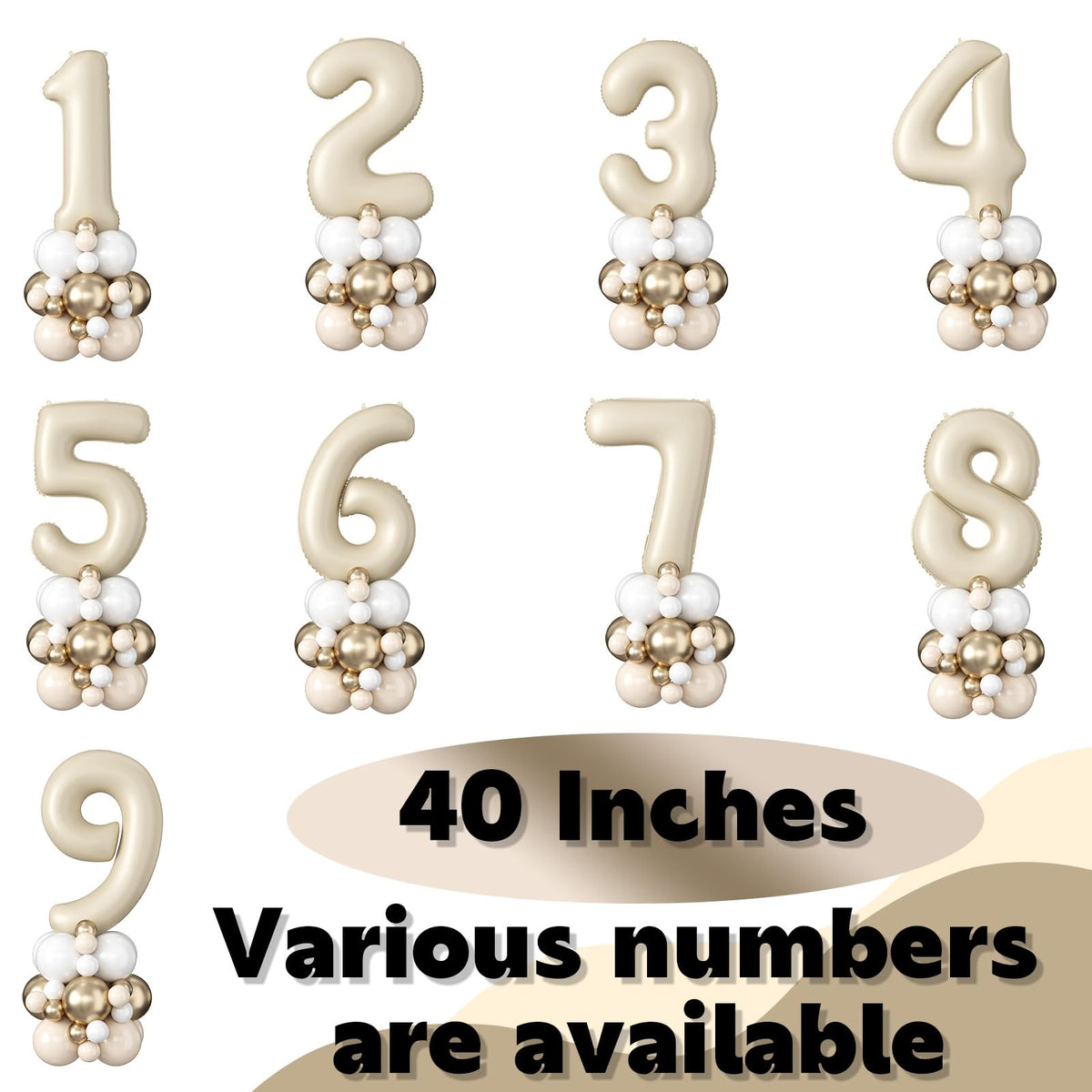 Domgoge 40 Inch Cream Number 1 Balloon Tower – Beige & White Sand Birthday Decor