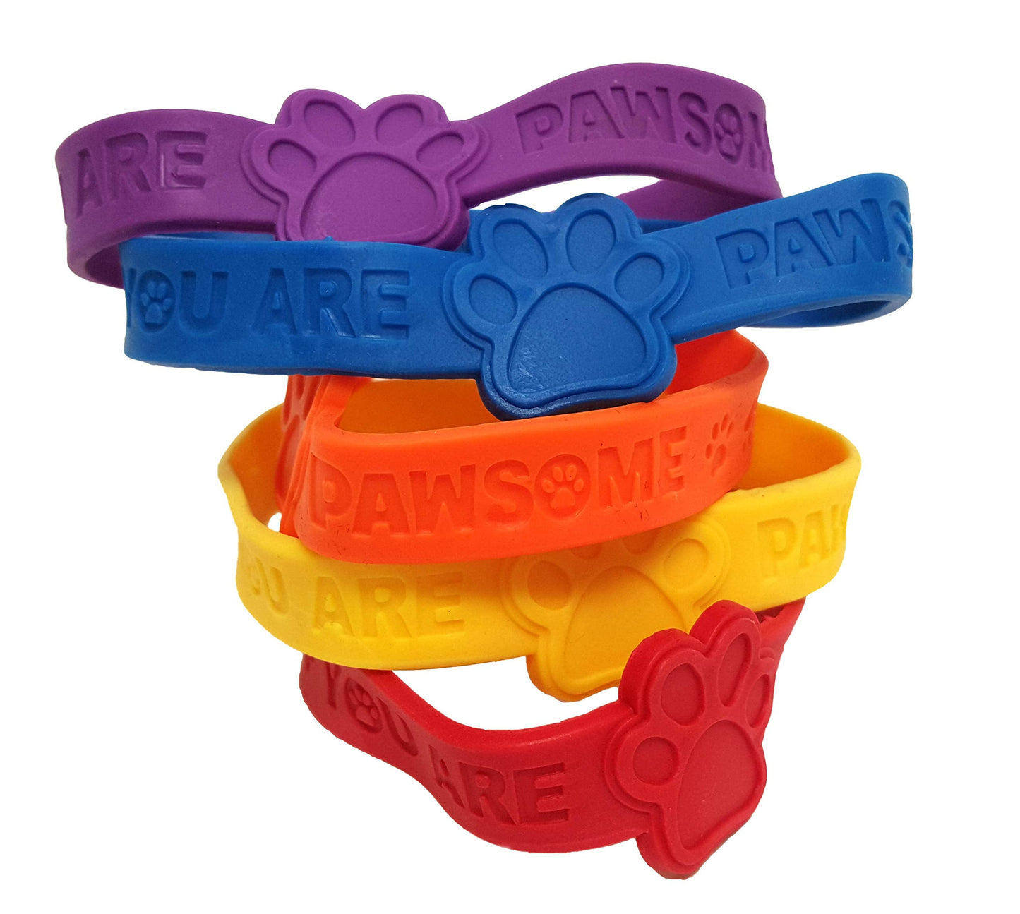 Dondor You Are Pawsome Paw Print Rubber Bracelets - 24-Pack Neon Party Favors