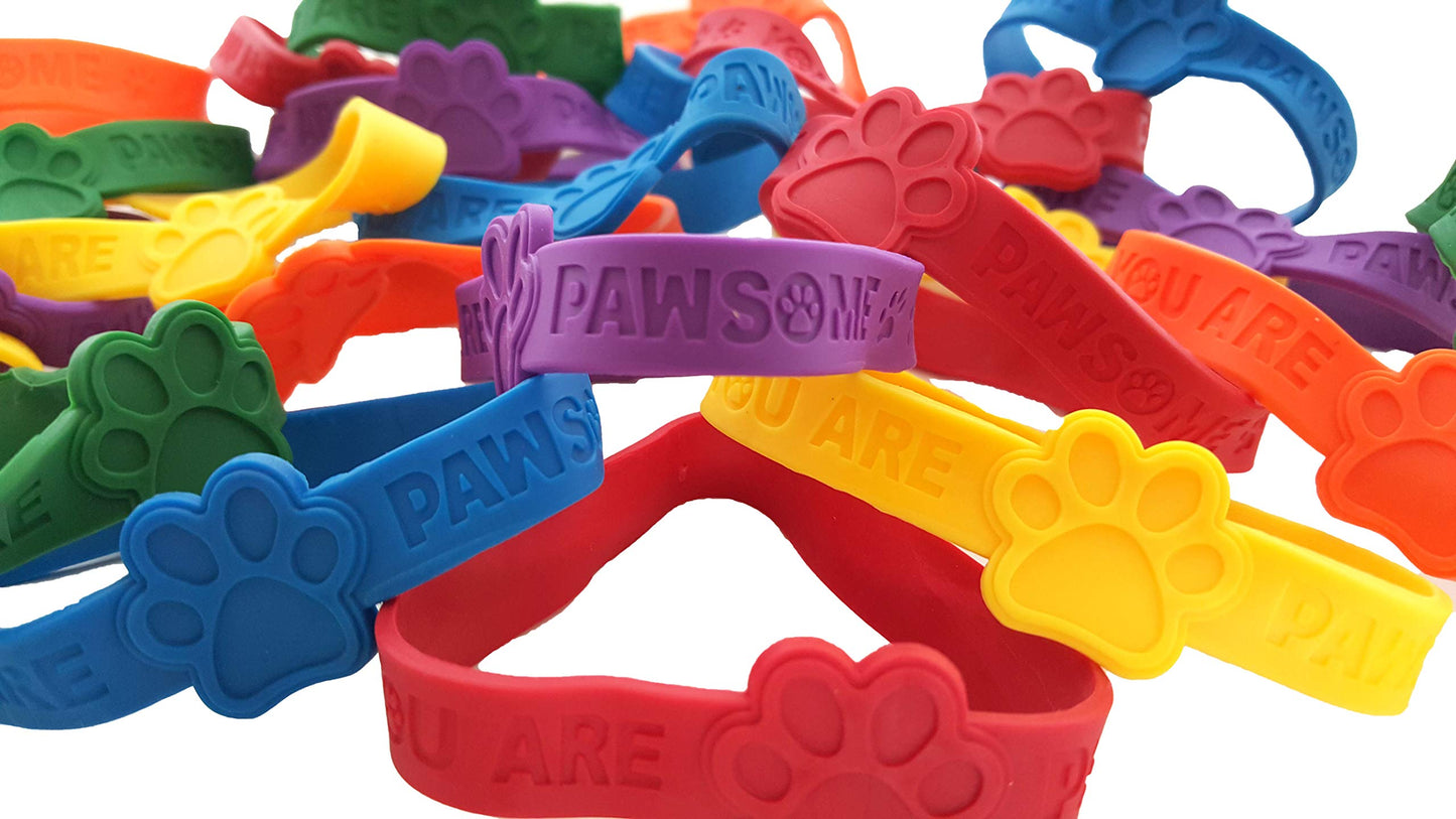 Dondor You Are Pawsome Paw Print Rubber Bracelets - 24-Pack Neon Party Favors