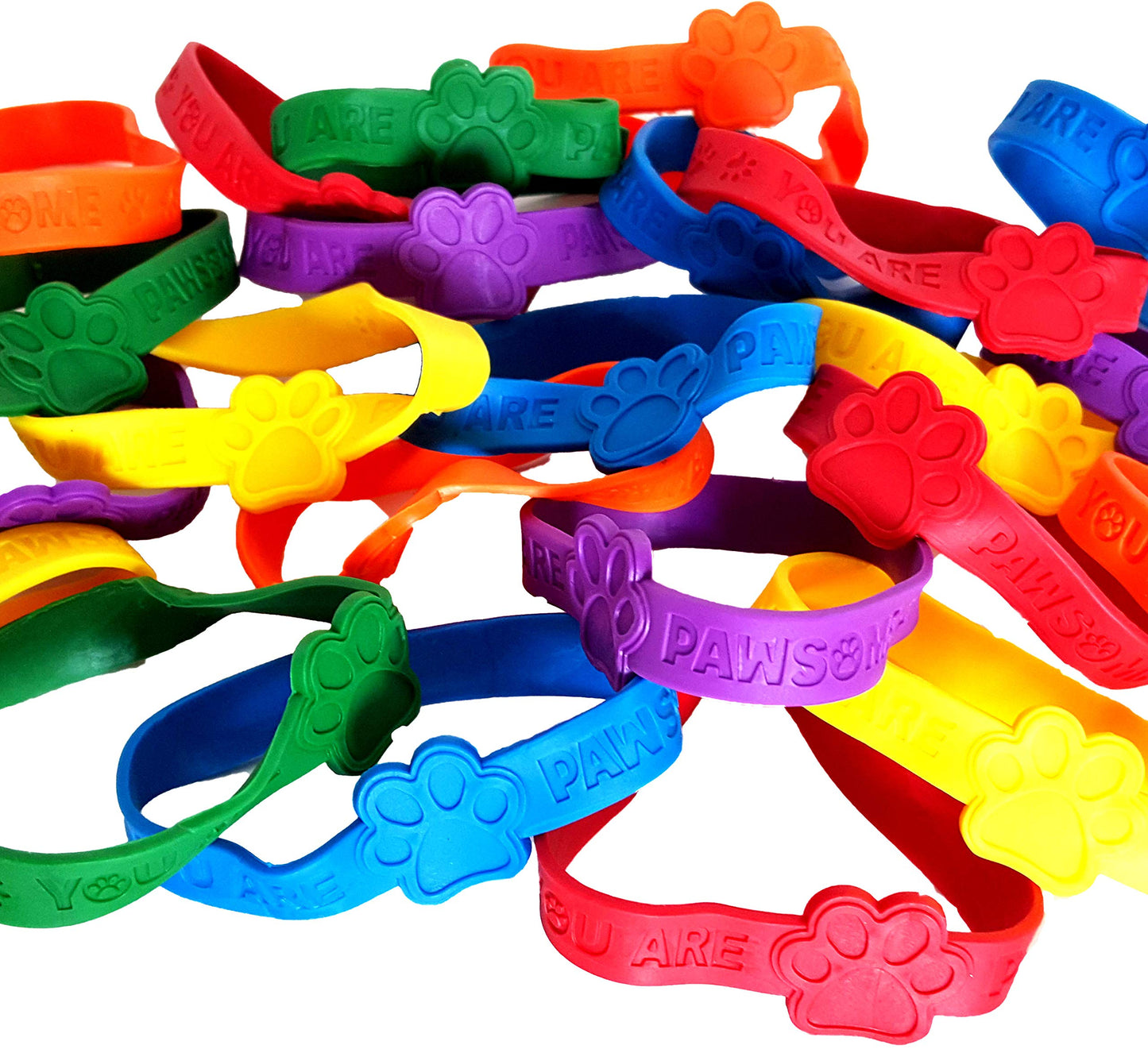 Dondor You Are Pawsome Paw Print Rubber Bracelets - 24-Pack Neon Party Favors