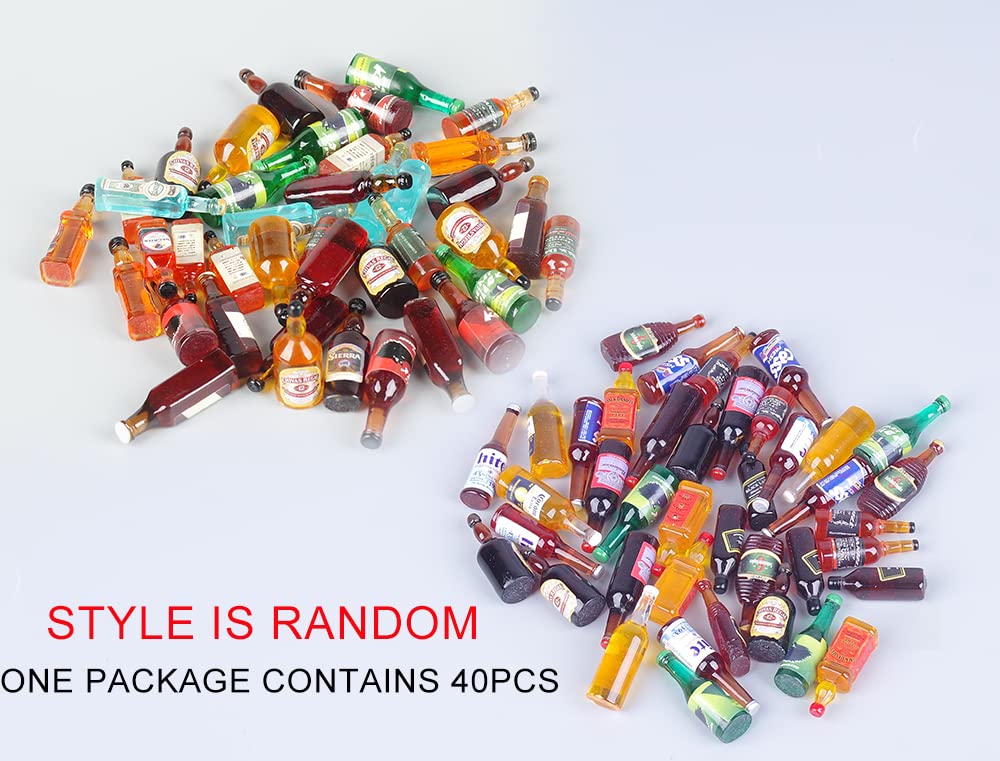 Dong Huang 40pcs Mini Beer Bottles Set - Resin Drink Bottles for Dollhouse & Bar Decor