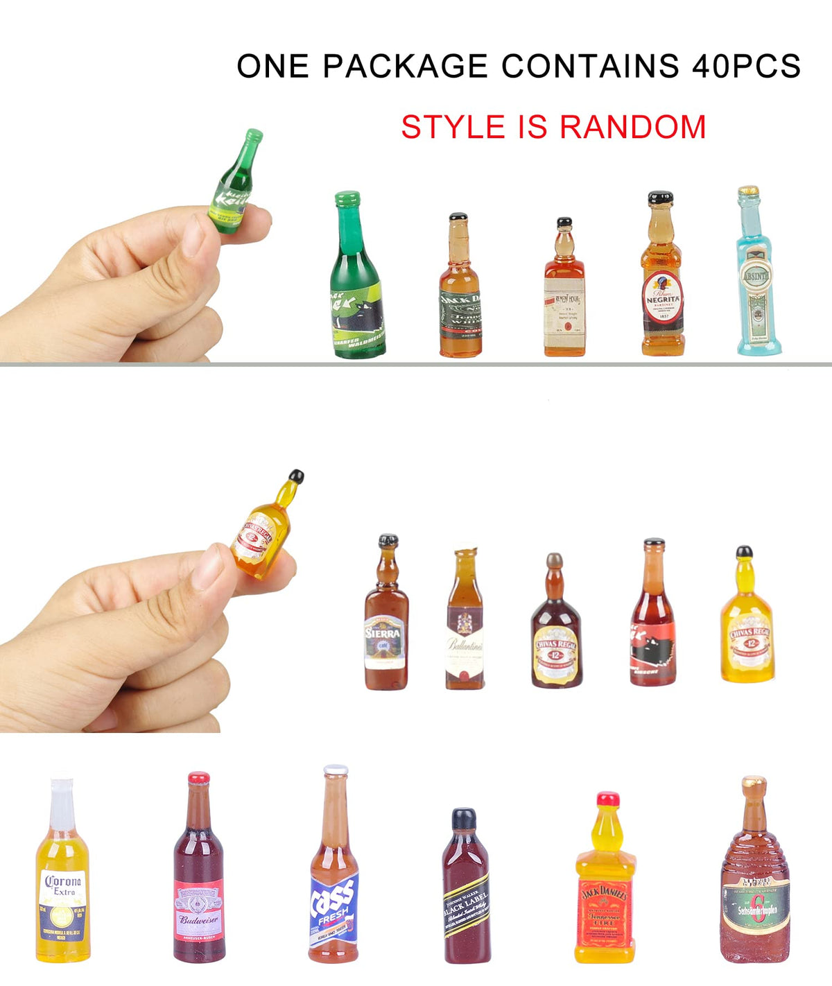 Dong Huang 40pcs Mini Beer Bottles Set - Resin Drink Bottles for Dollhouse & Bar Decor