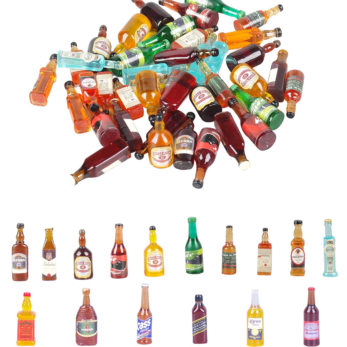 Dong Huang 40pcs Mini Beer Bottles Set - Resin Drink Bottles for Dollhouse & Bar Decor