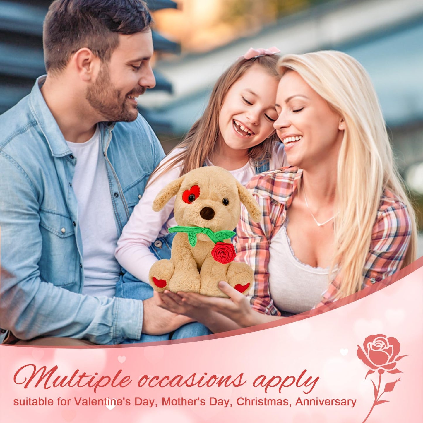 Donse 10-Inch Plush Dog with Rose – Valentine Gift for Her