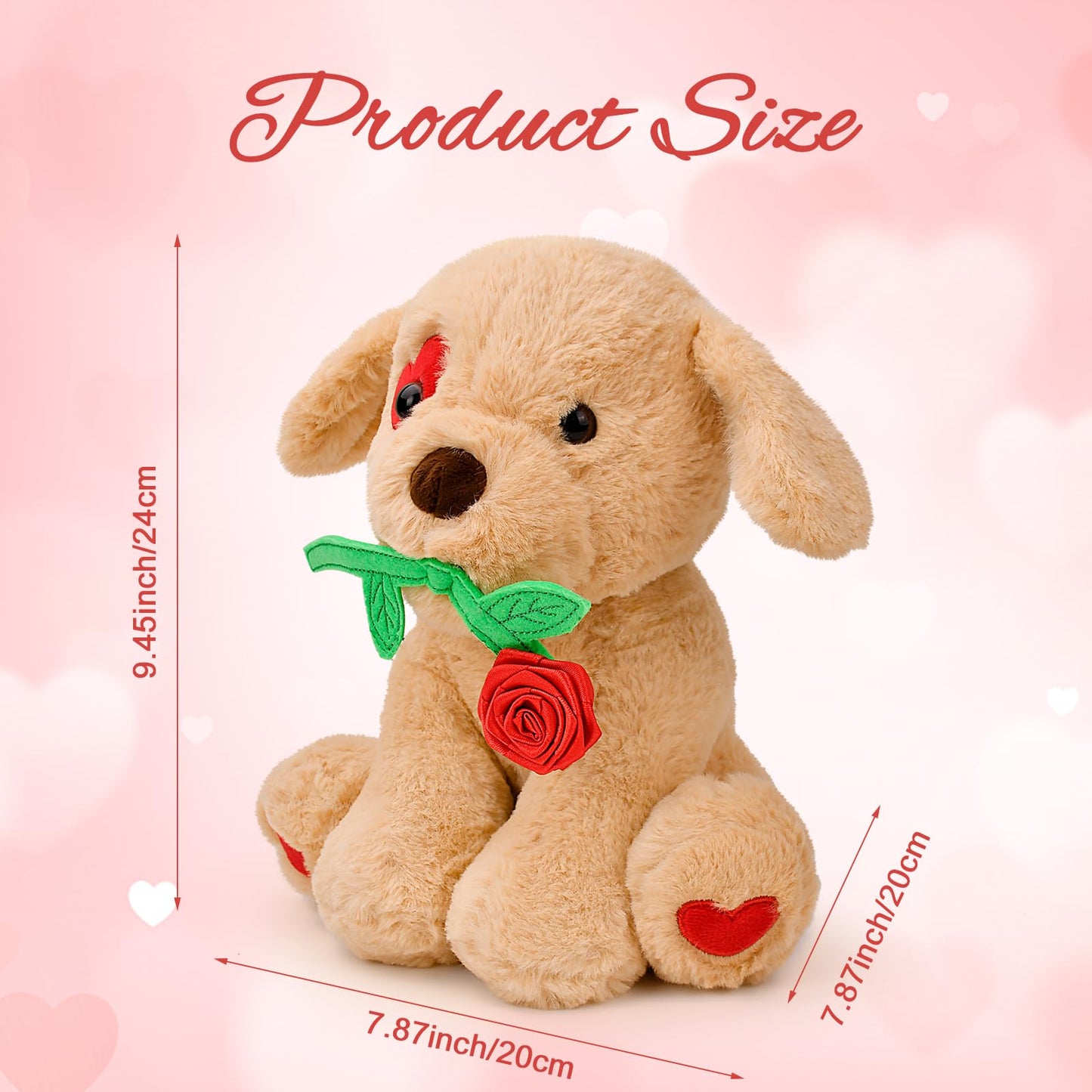 Donse 10-Inch Plush Dog with Rose – Valentine Gift for Her