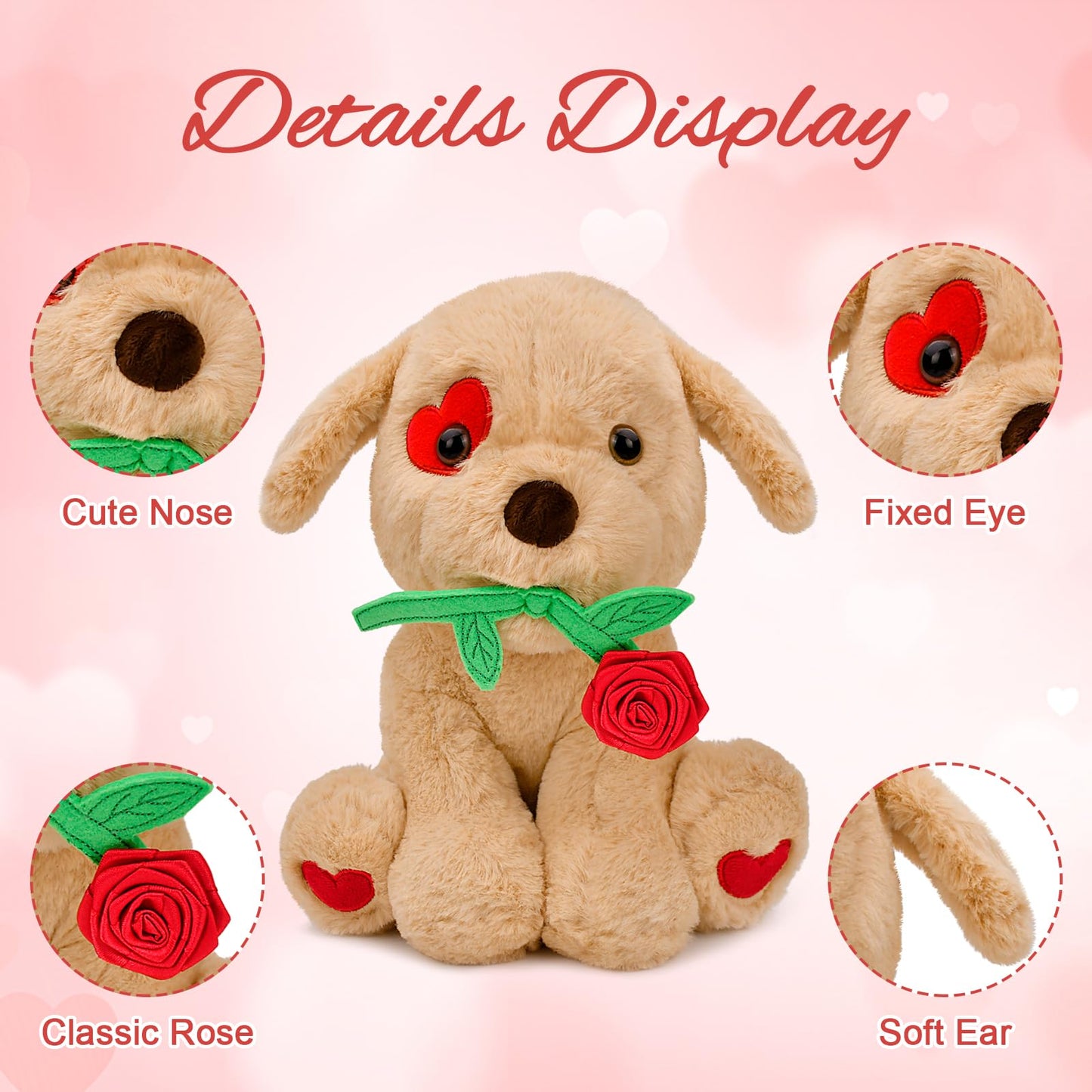 Donse 10-Inch Plush Dog with Rose – Valentine Gift for Her