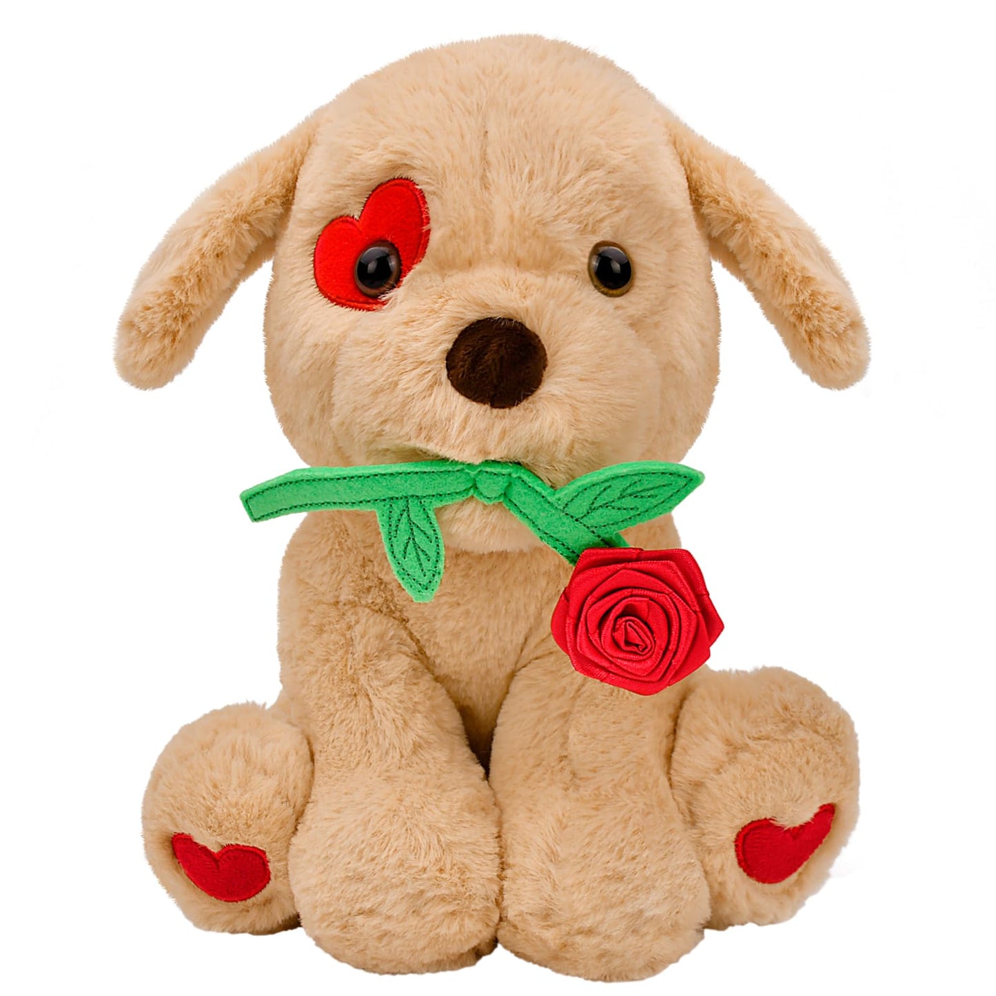 Donse 10-Inch Plush Dog with Rose – Valentine Gift for Her