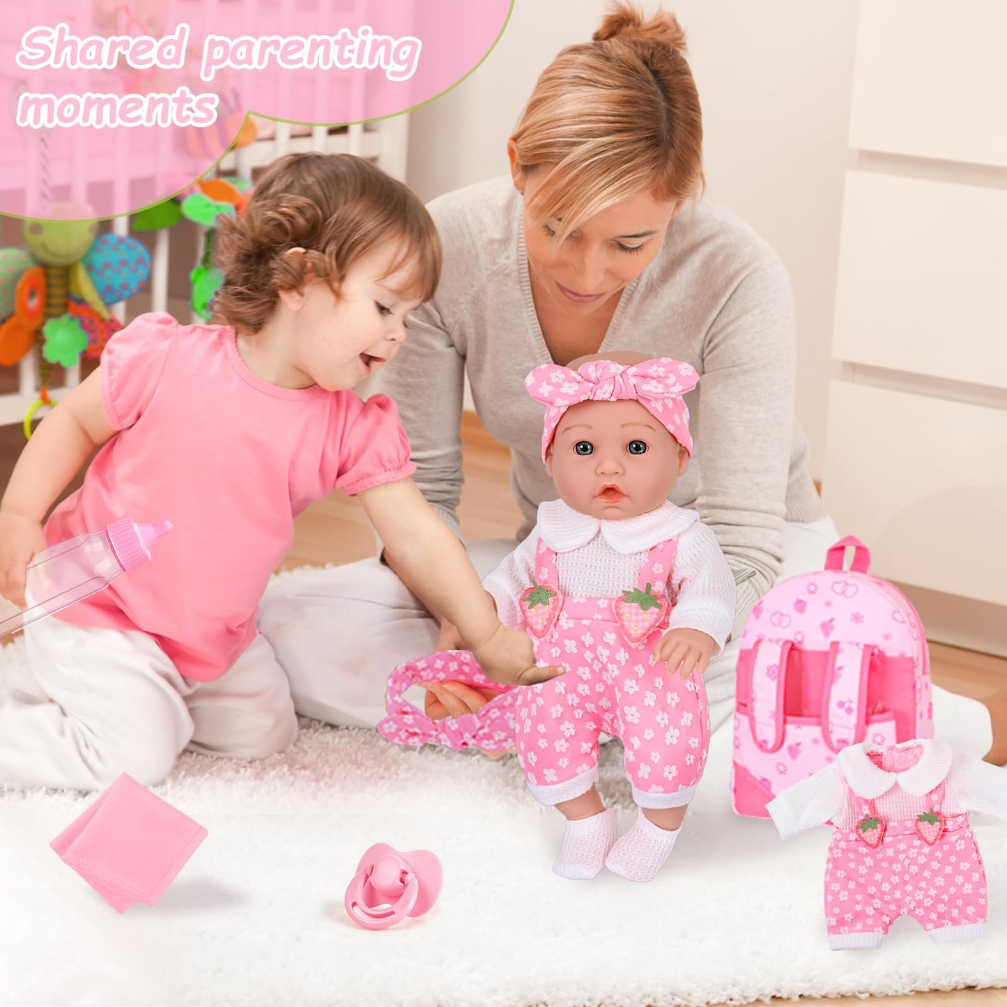 DONTNO 12-Inch Baby Doll with Backpack Carrier – Realistic Playset in Gift Box