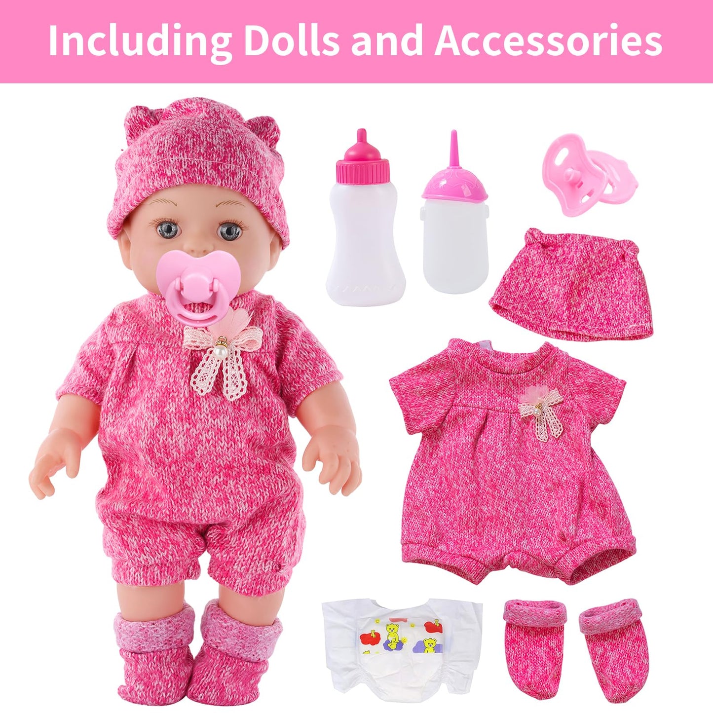 DONTNO 12-Inch Baby Doll with Clothes & Accessories | Reborn-Style Pretend Play Set