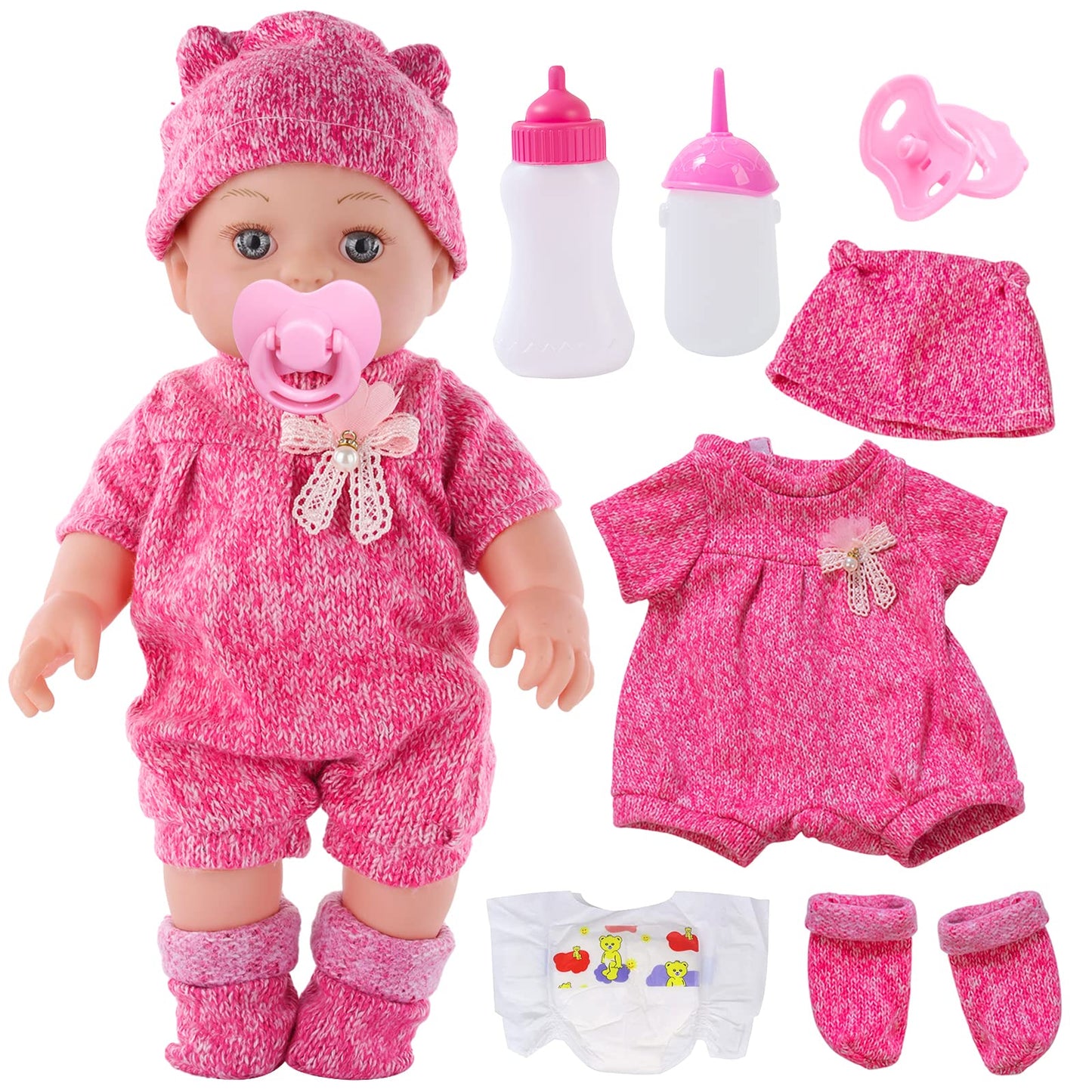 DONTNO 12-Inch Baby Doll with Clothes & Accessories | Reborn-Style Pretend Play Set