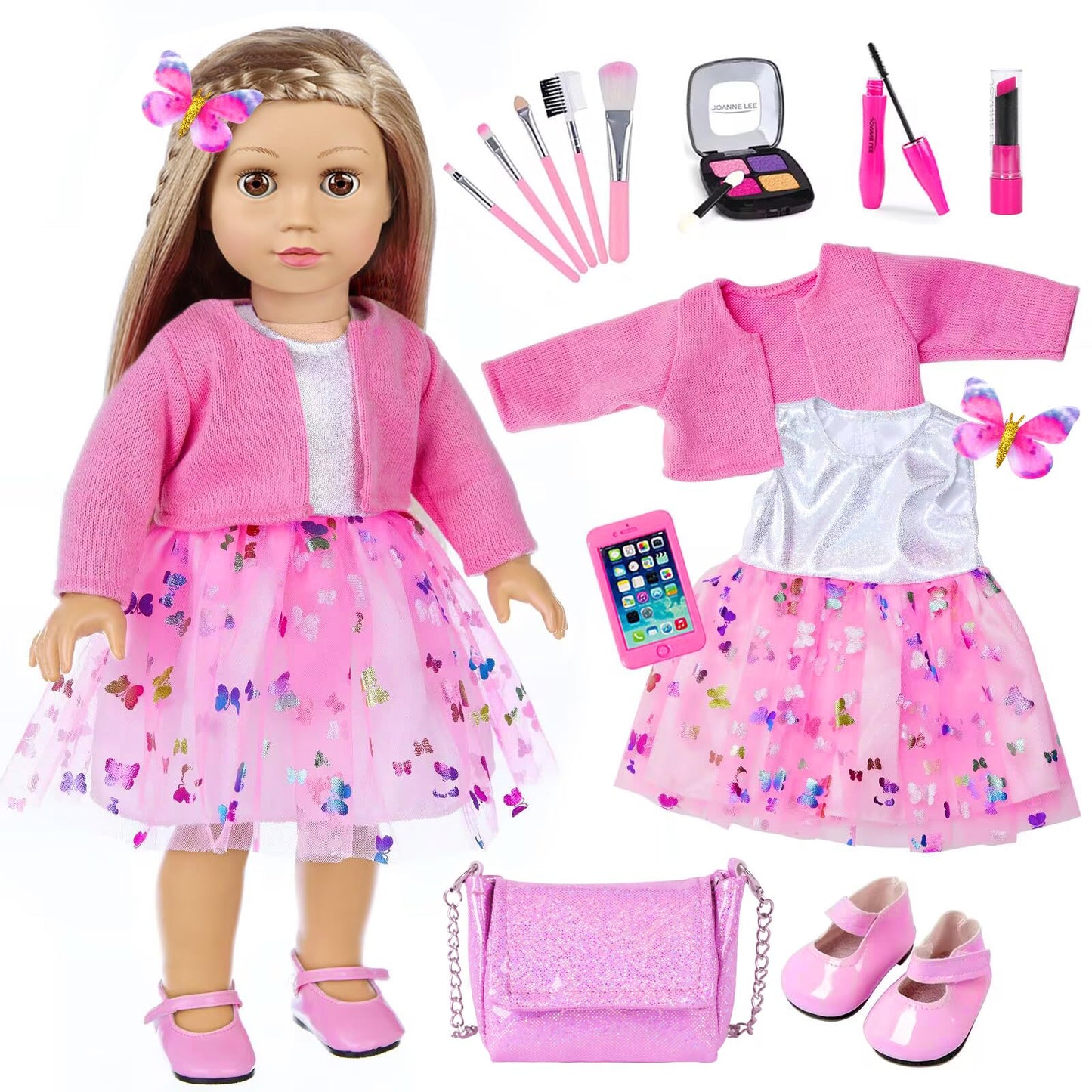 DONTNO American 18-Inch Doll Makeup Accessories & Clothes – Messenger Bag Set