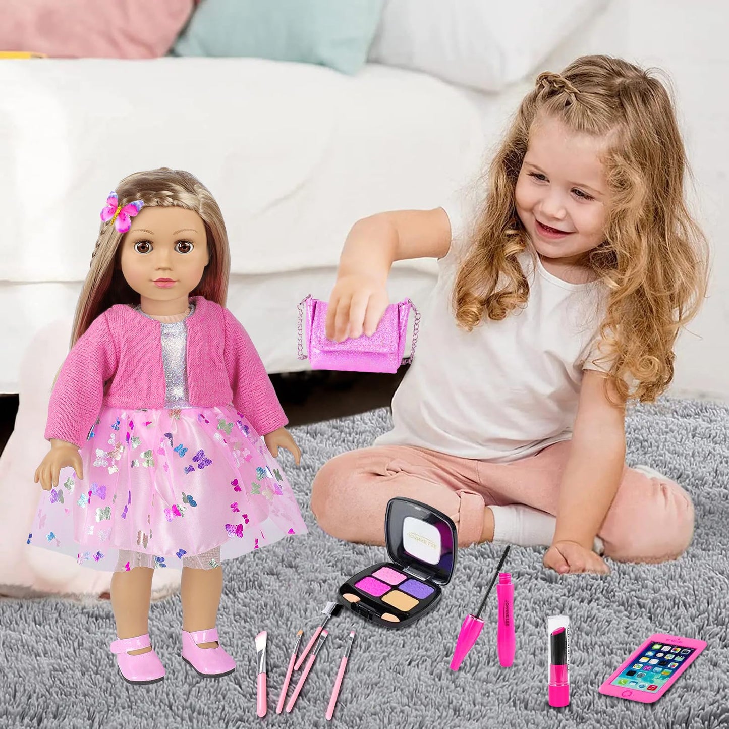 DONTNO American 18-Inch Doll Makeup Accessories & Clothes – Messenger Bag Set