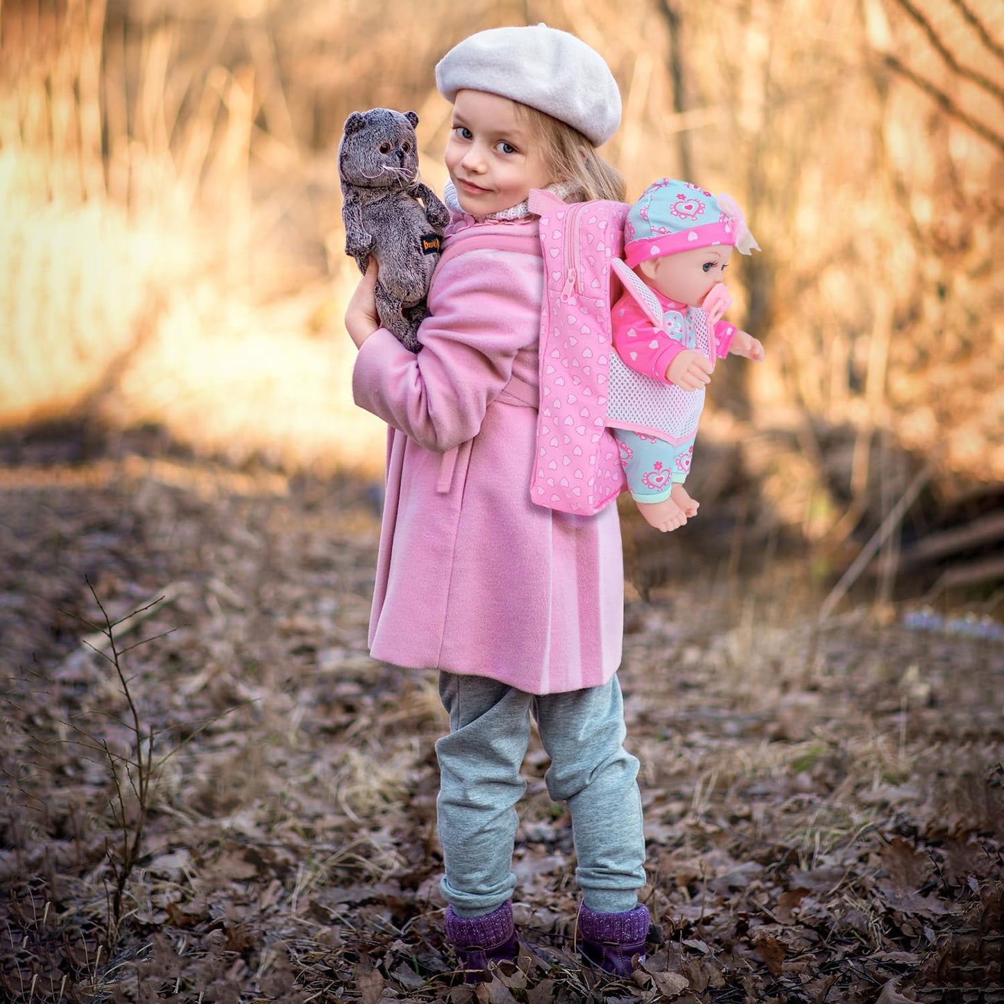 DONTNO 12-Inch Baby Doll with Clothes & Backpack Carrier – Reborn Pretend Play Set