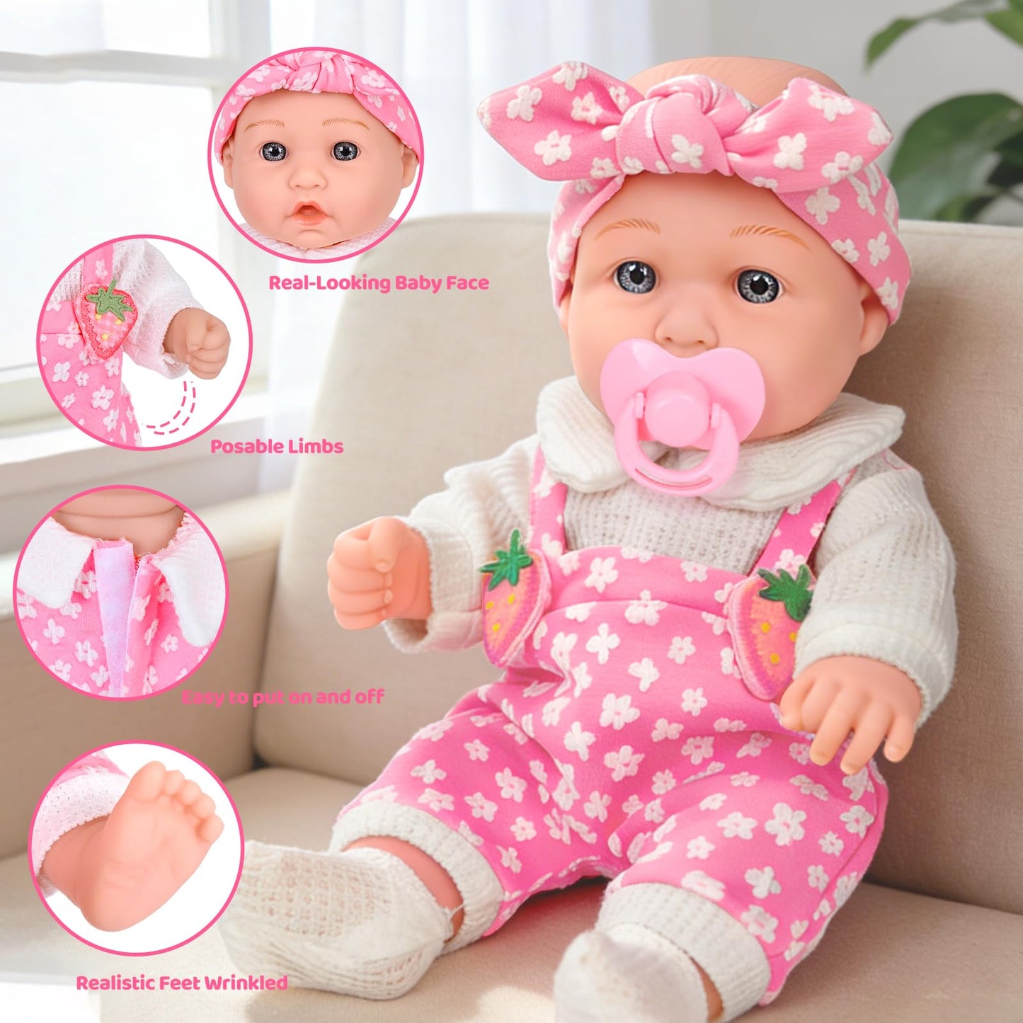 DONTNO 12-Inch Baby Doll with Backpack Carrier – Realistic Playset in Gift Box