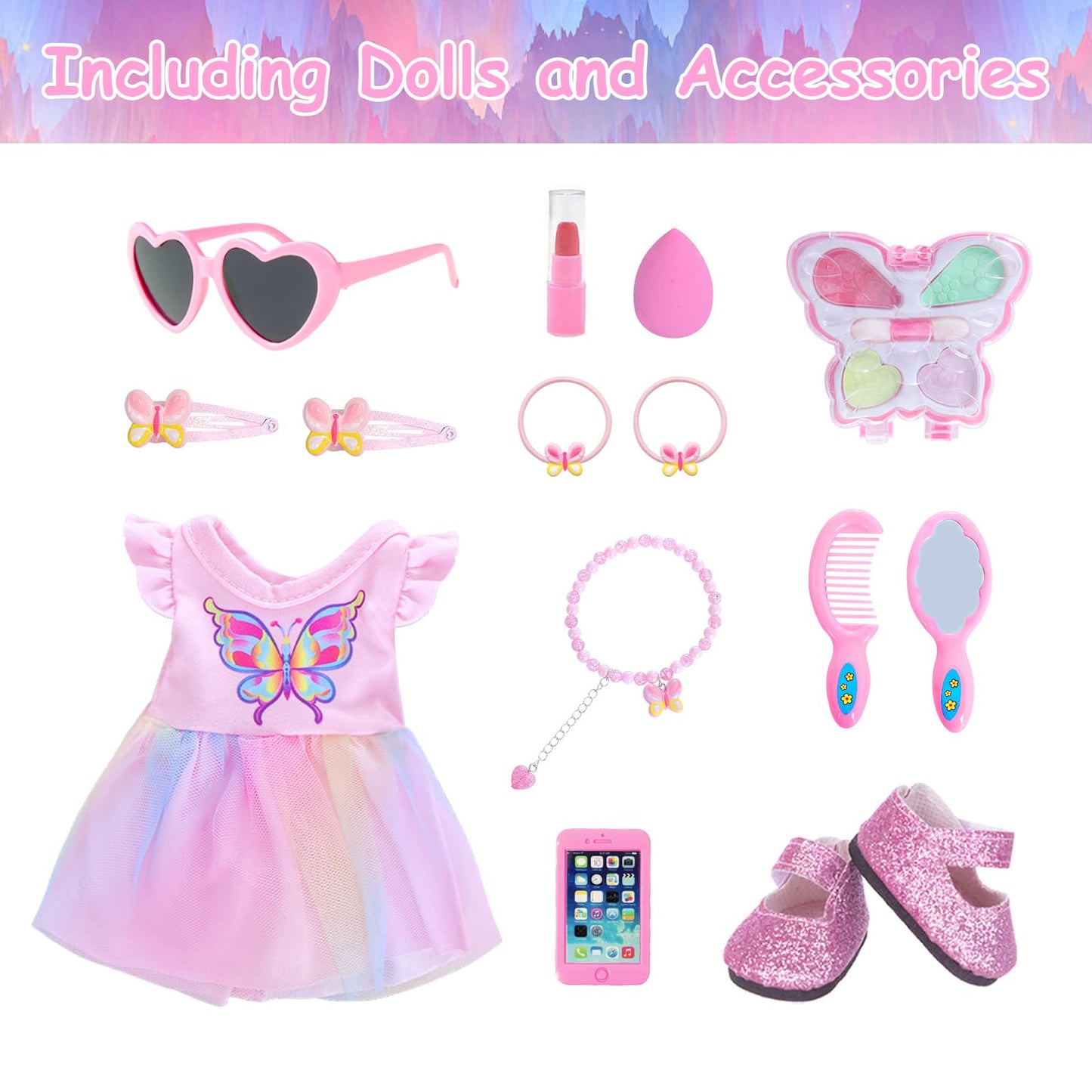 DONTNO 14.5-Inch Black Doll with Clothes & Accessories – Butterfly Dress & Makeup