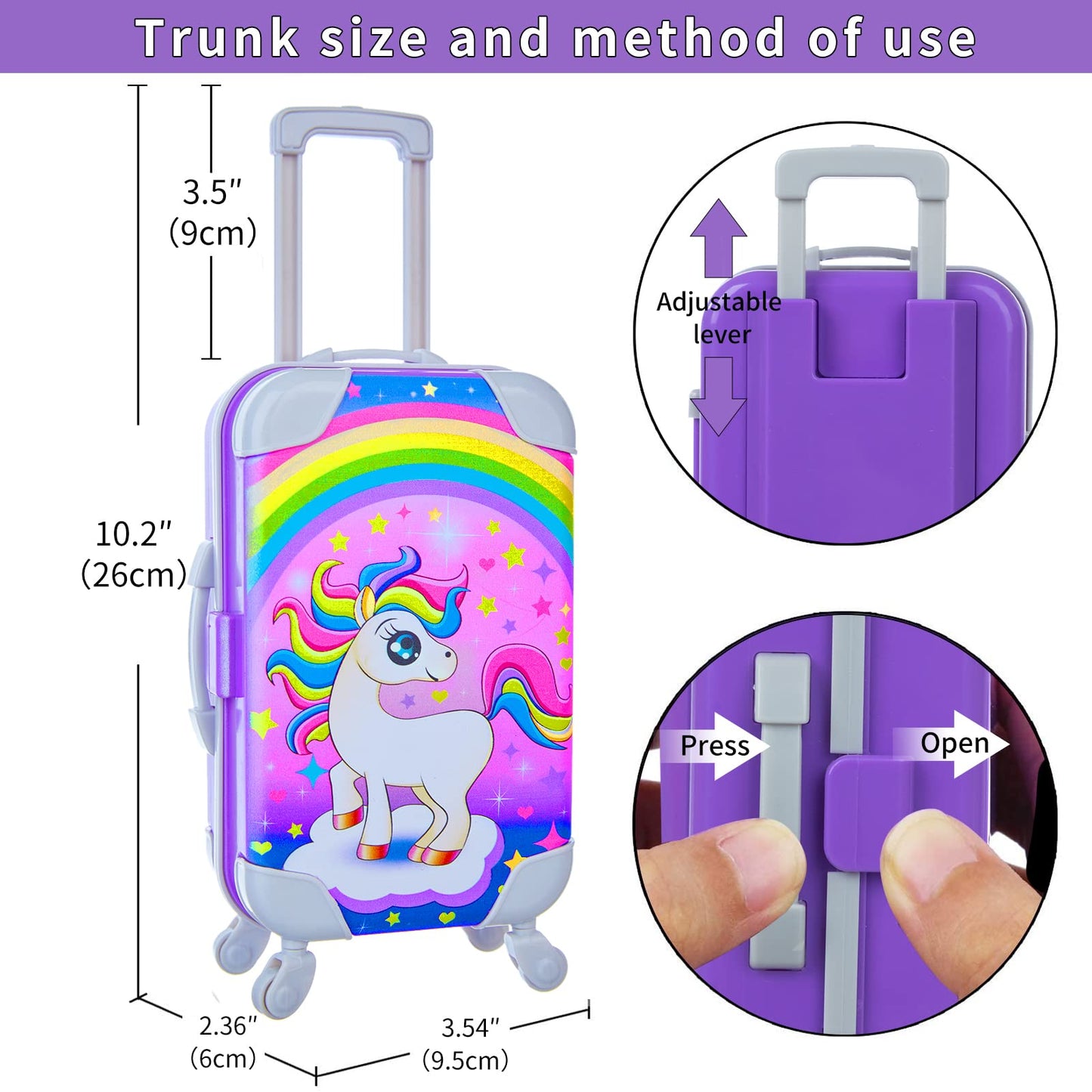DONTNO 29 Pcs Doll Accessories for 18-Inch American Doll | Purple Travel Set